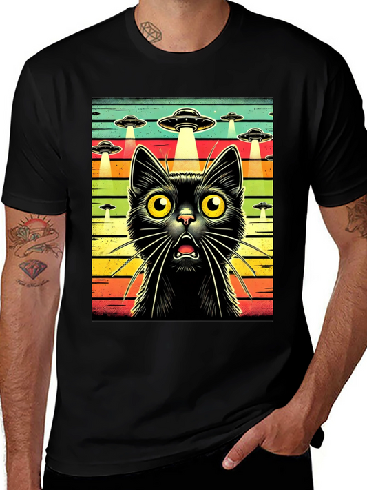 Alien Abduction Cat Graphic T-Shirt