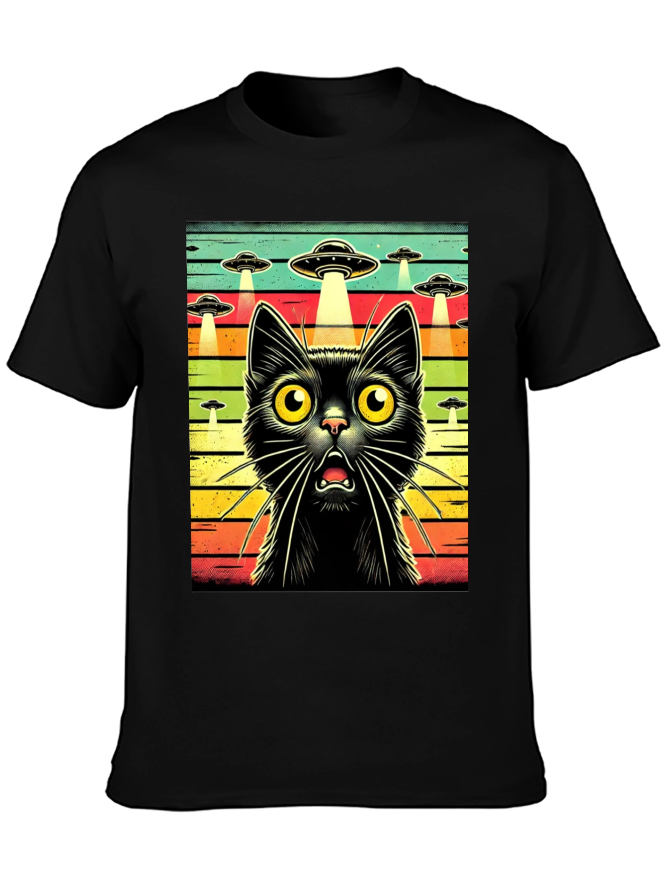 Alien Abduction Cat Graphic T-Shirt