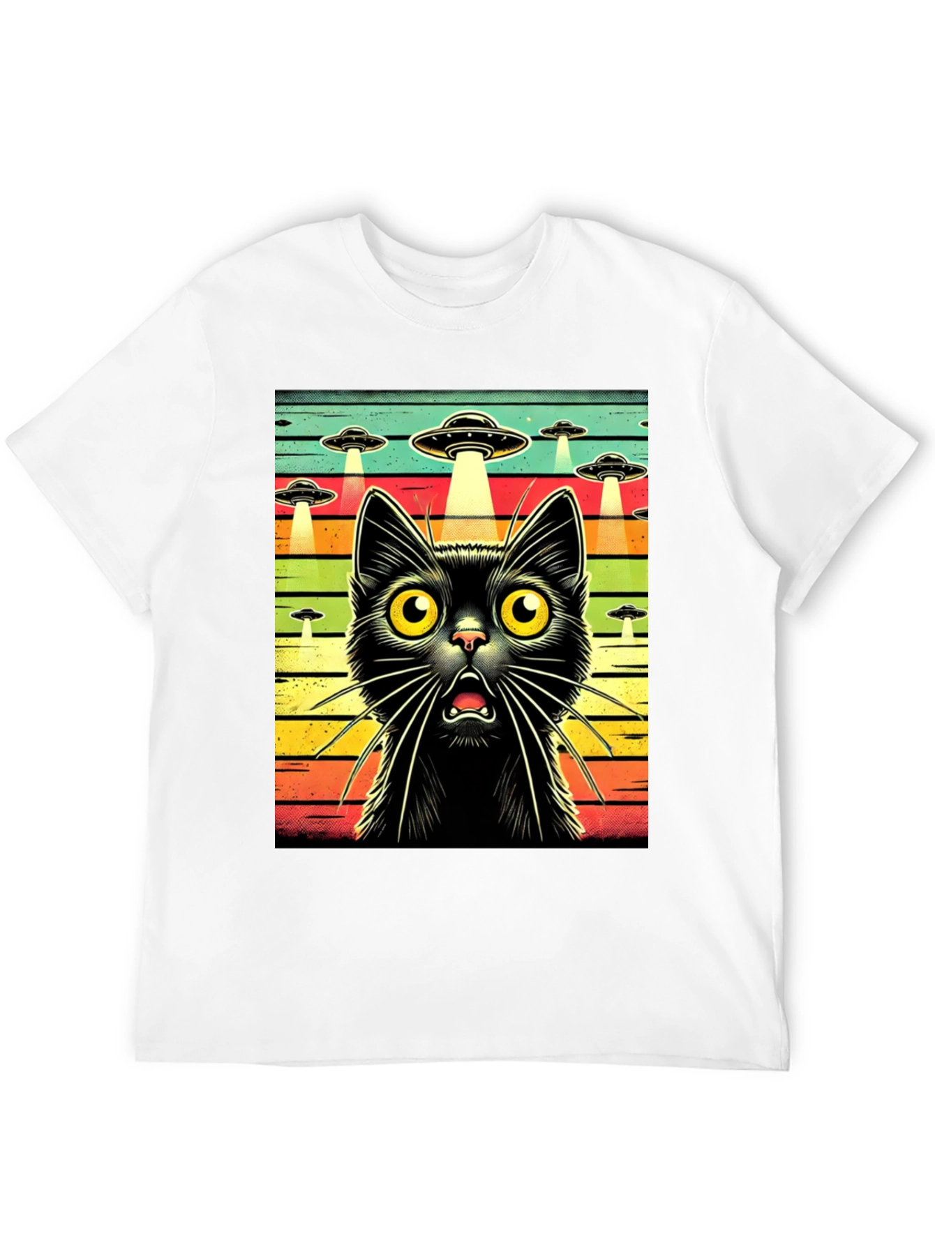 Alien Abduction Cat Graphic T-Shirt