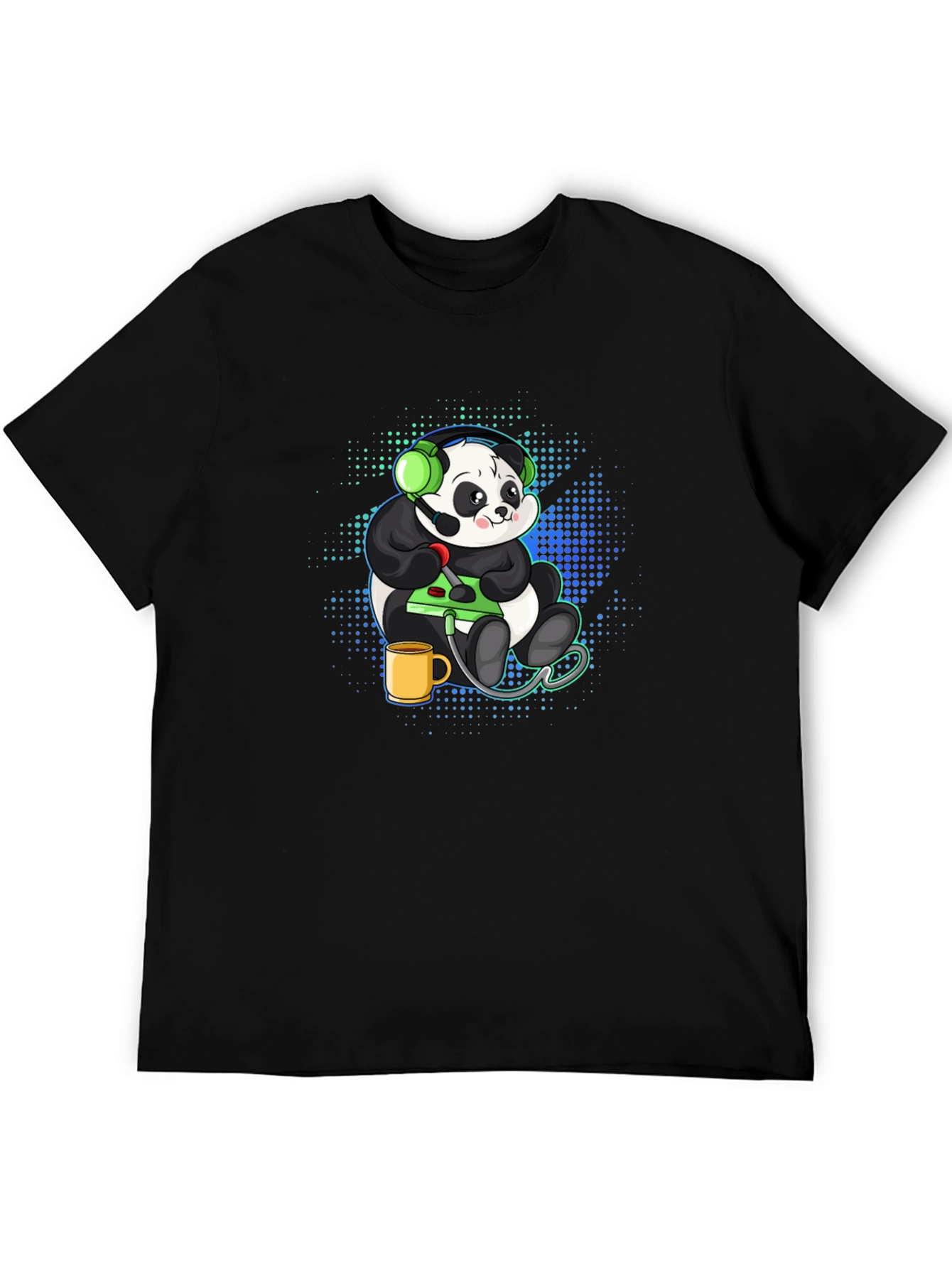 Gamer Panda Graphic Tee - Black Cotton T-Shirt