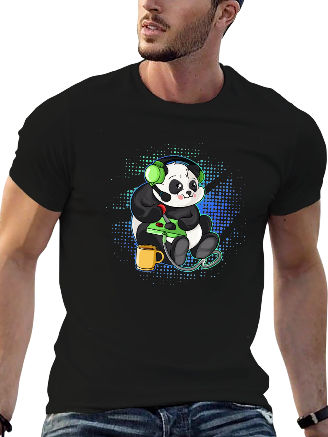 Gamer Panda Graphic Tee - Black Cotton T-Shirt