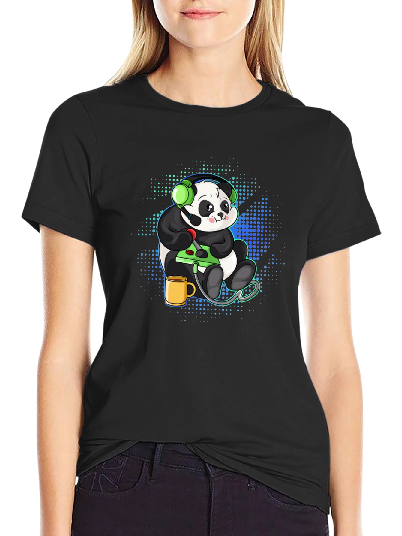 Gamer Panda Graphic Tee - Black Cotton T-Shirt