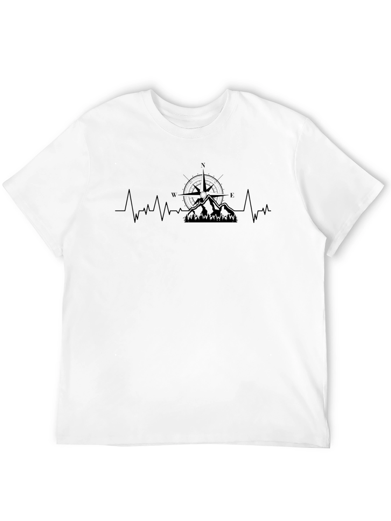 Adventure Compass & Mountain Heartbeat Black T-Shirt