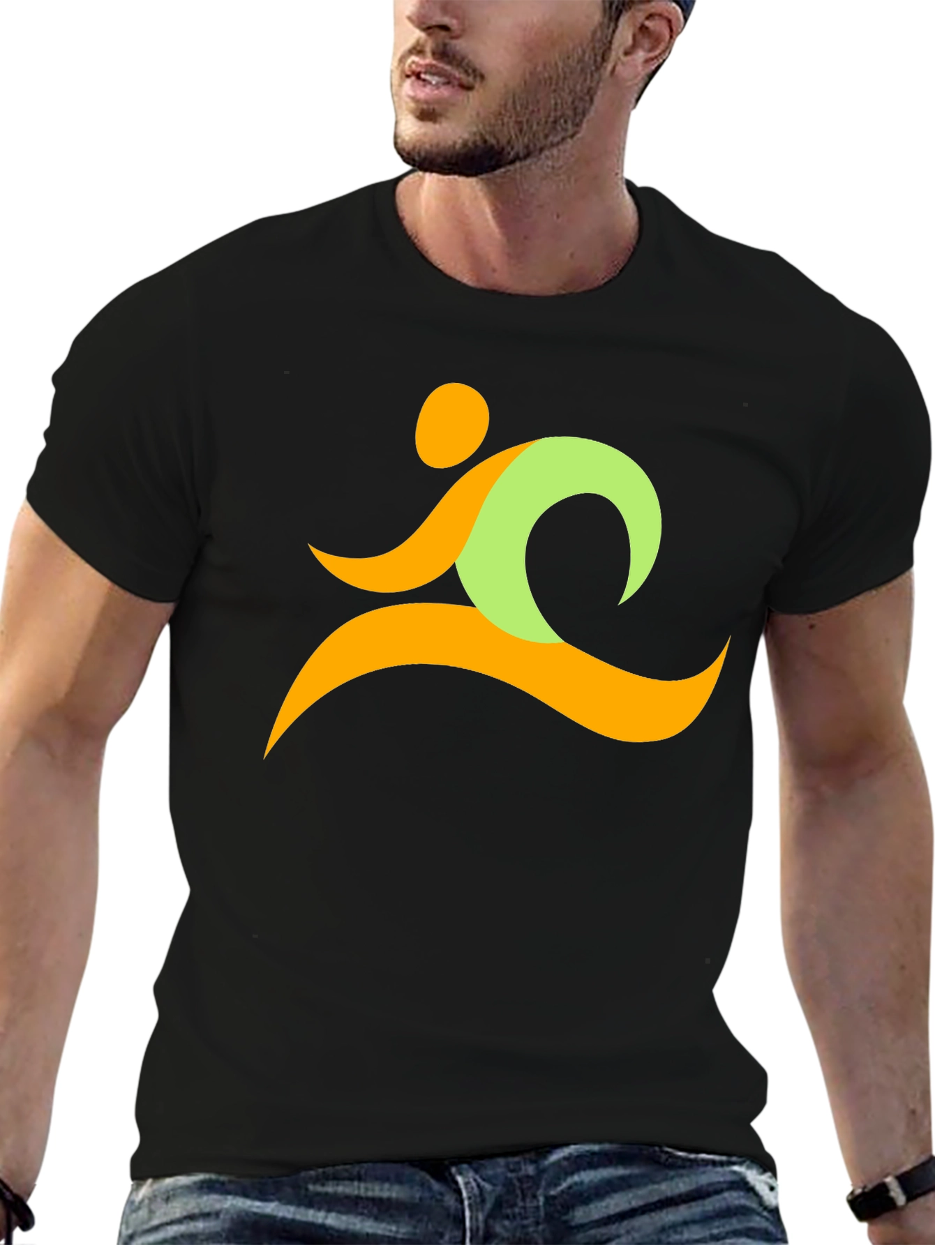 Abstract Runner Graphic Black T-Shirt