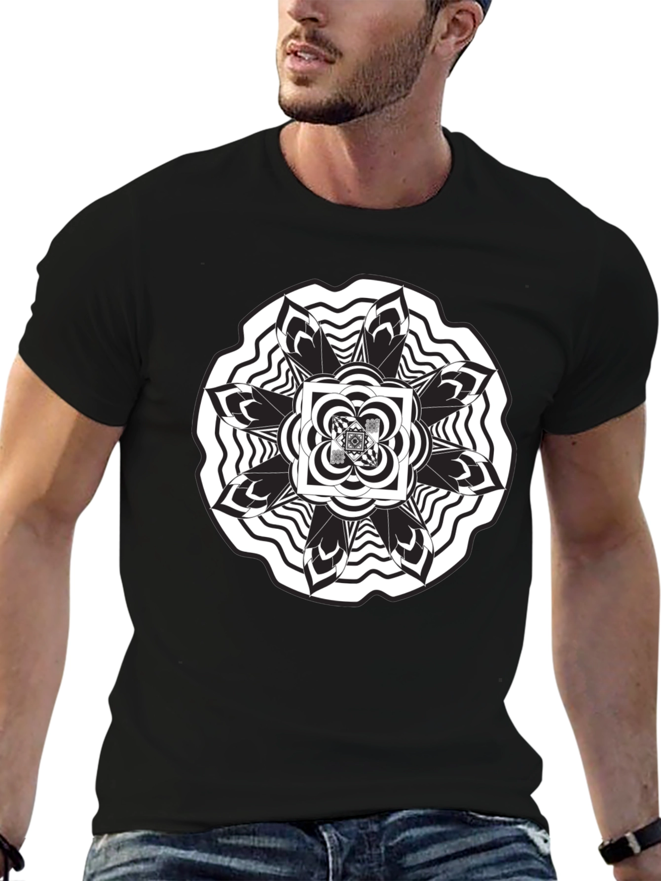 Abstract Mandala Graphic Black T-Shirt