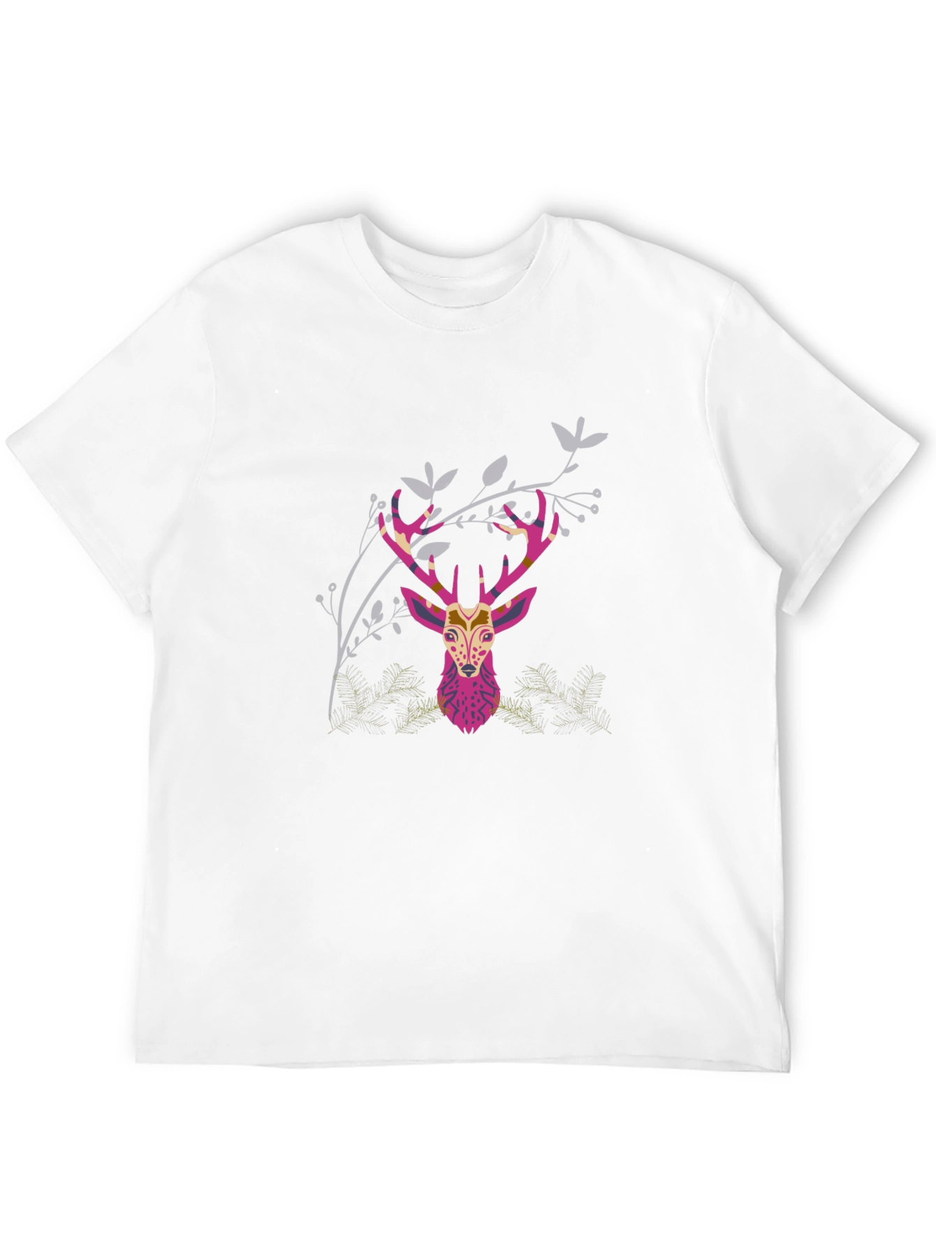 Geometric Deer Head Graphic Print Black T-Shirt