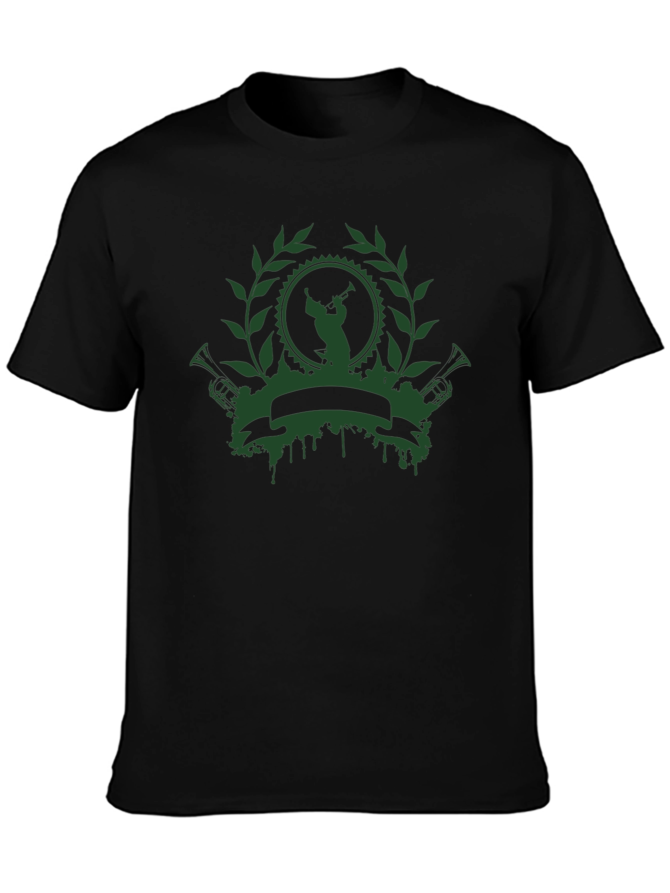 Green Musician Crest Black T-Shirt