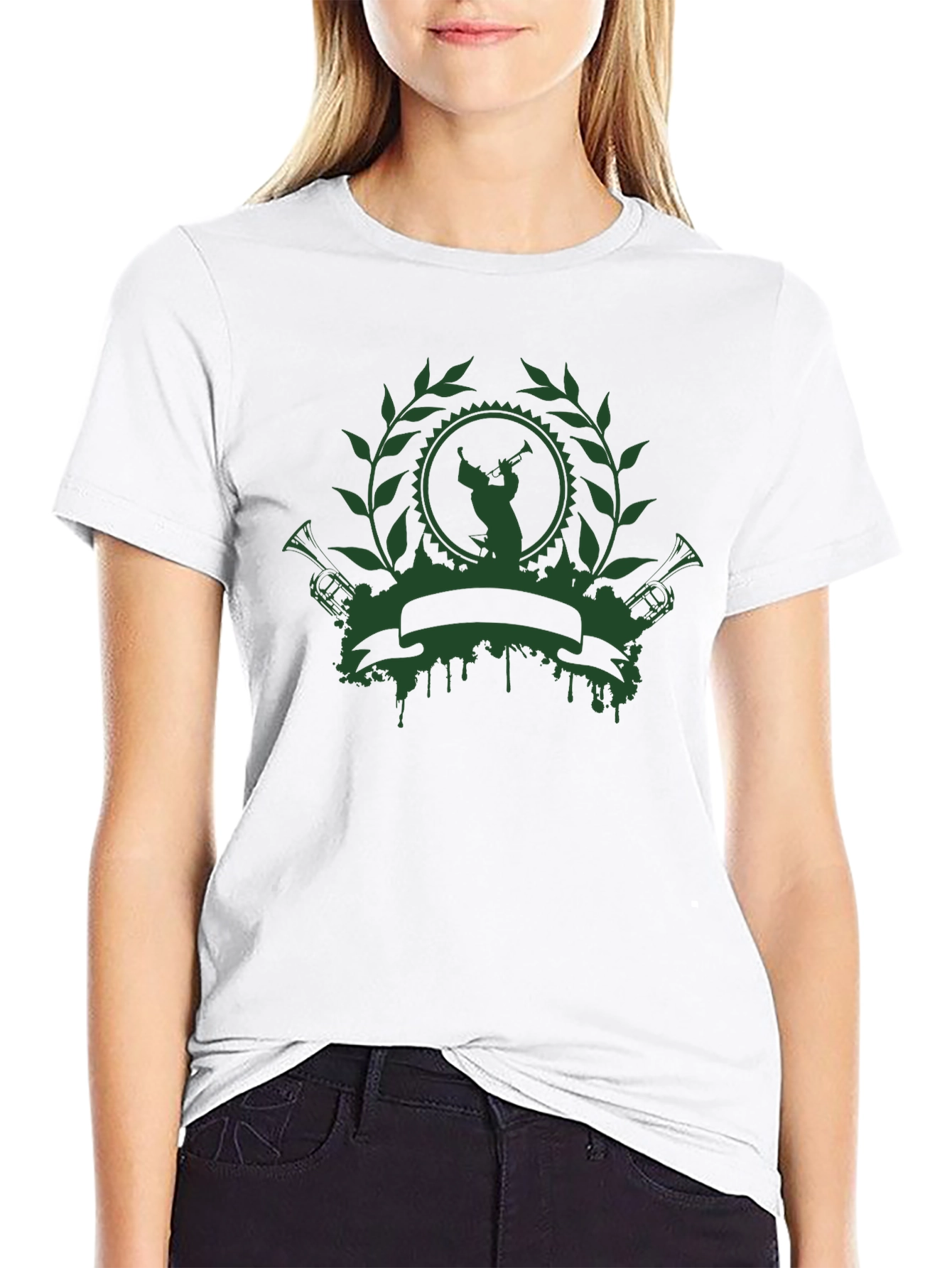 Green Musician Crest Black T-Shirt