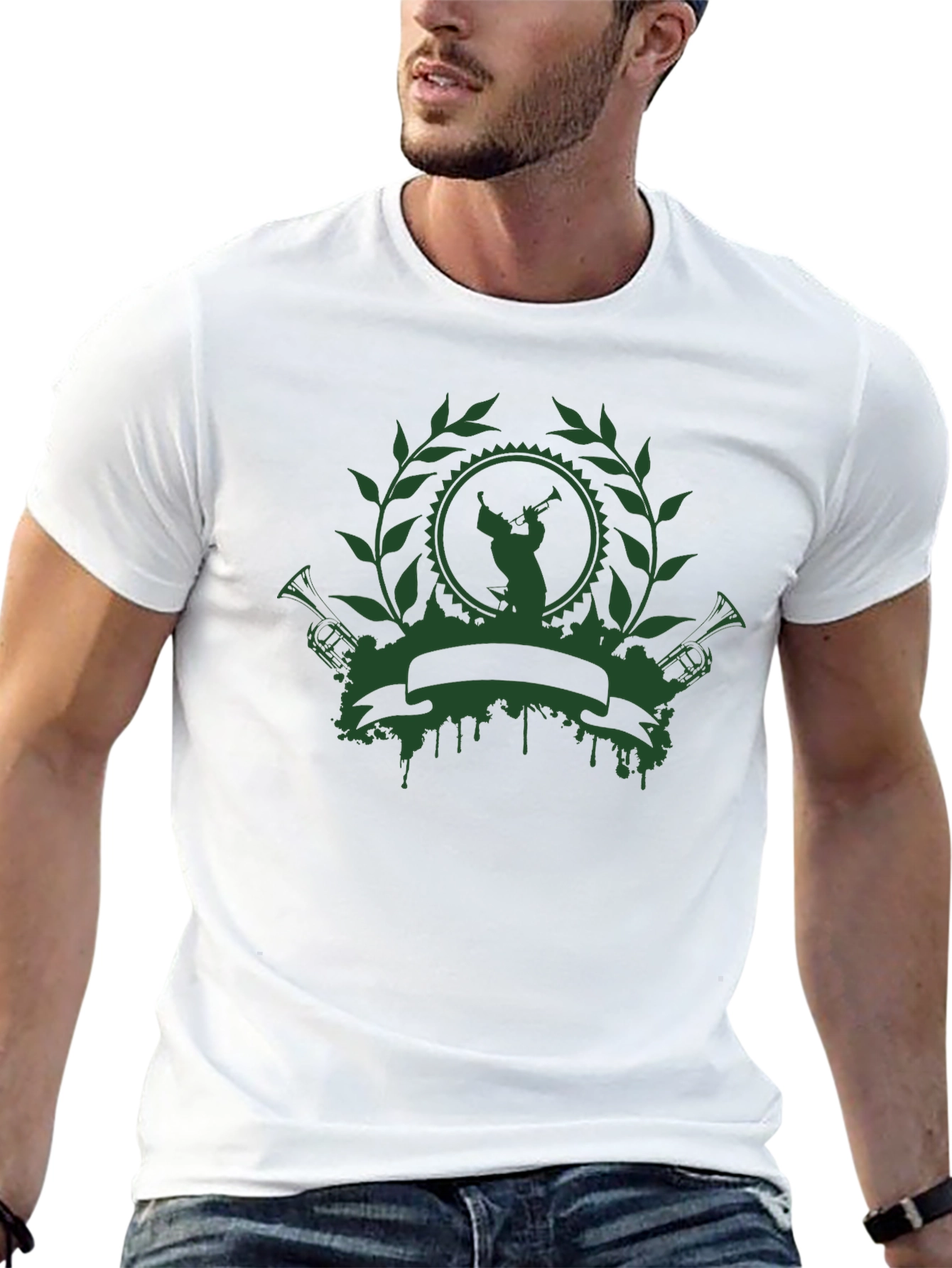 Green Musician Crest Black T-Shirt
