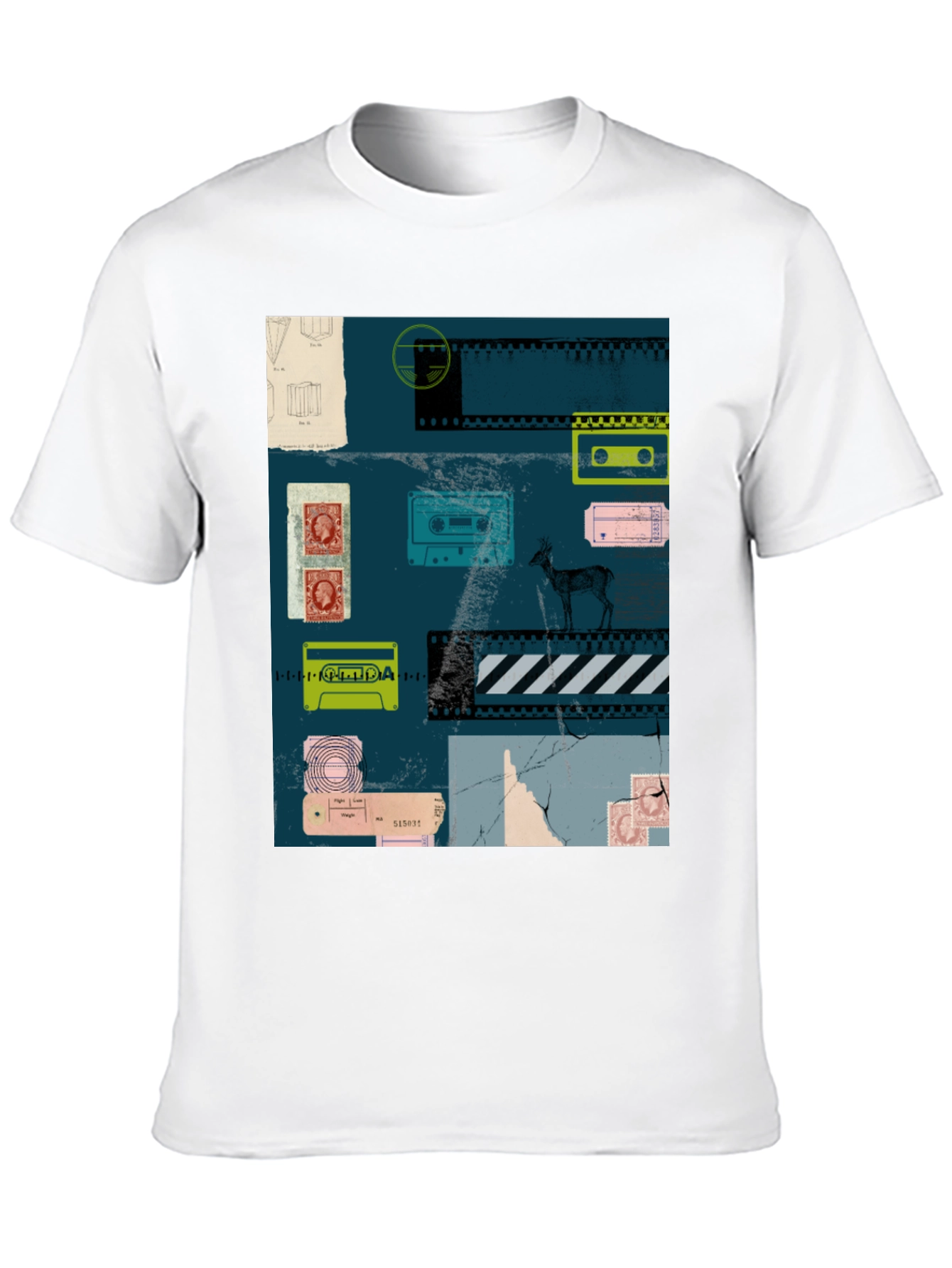 Retro Cassette Tape Deer Graphic Tee - Black