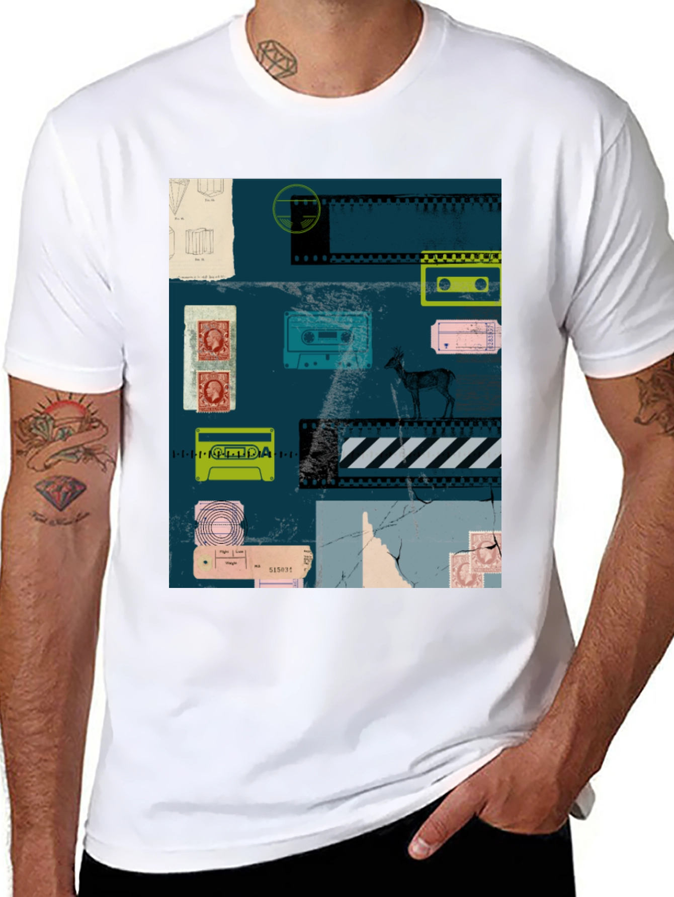 Retro Cassette Tape Deer Graphic Tee - Black