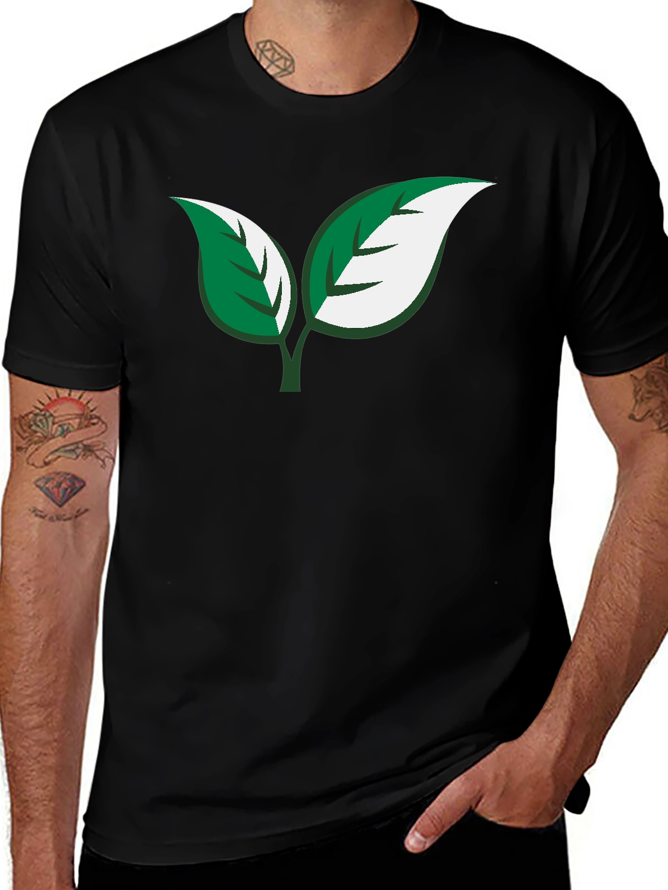 Eco-Friendly Leaf Design Black T-Shirt