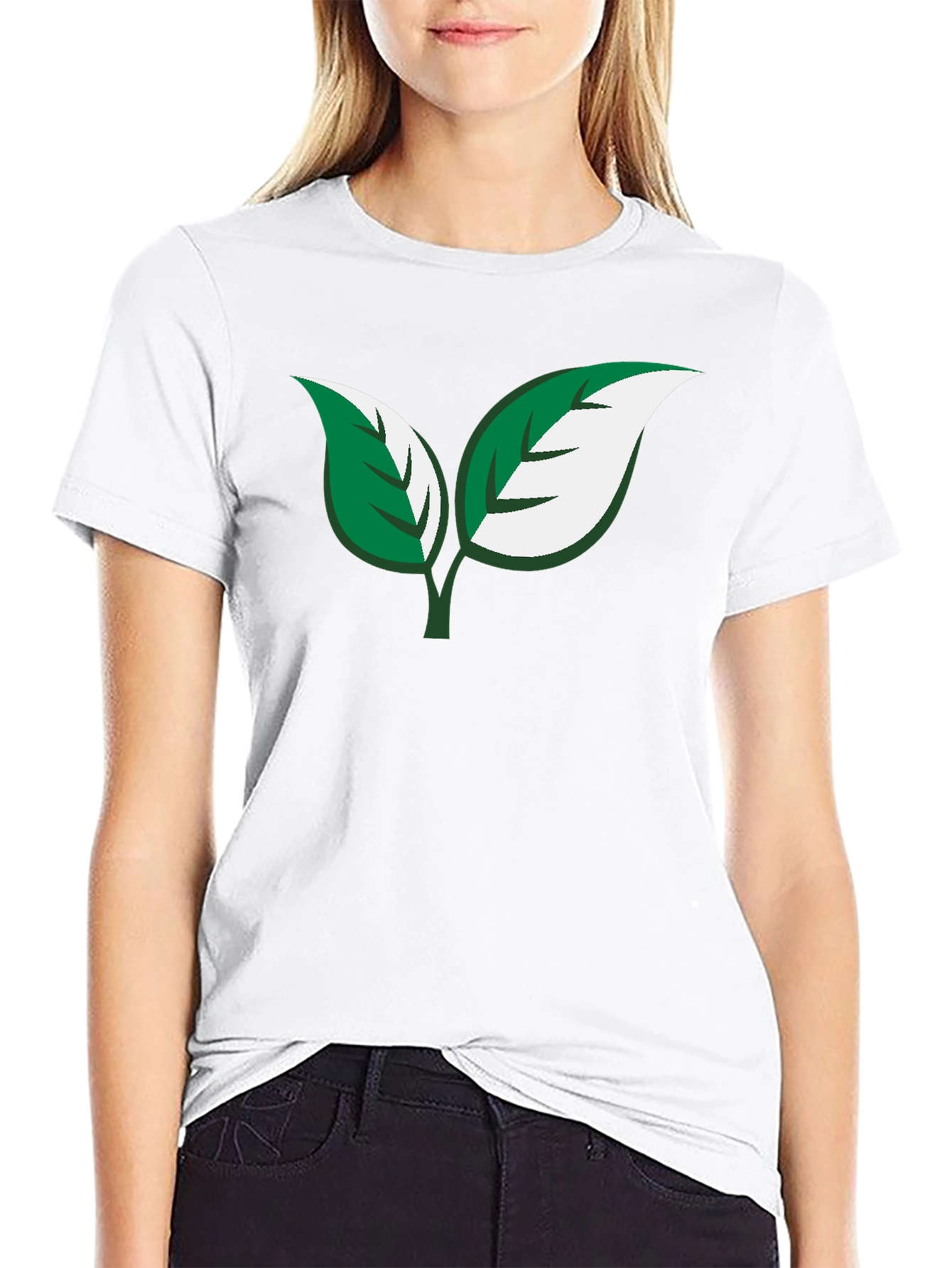 Eco-Friendly Leaf Design Black T-Shirt