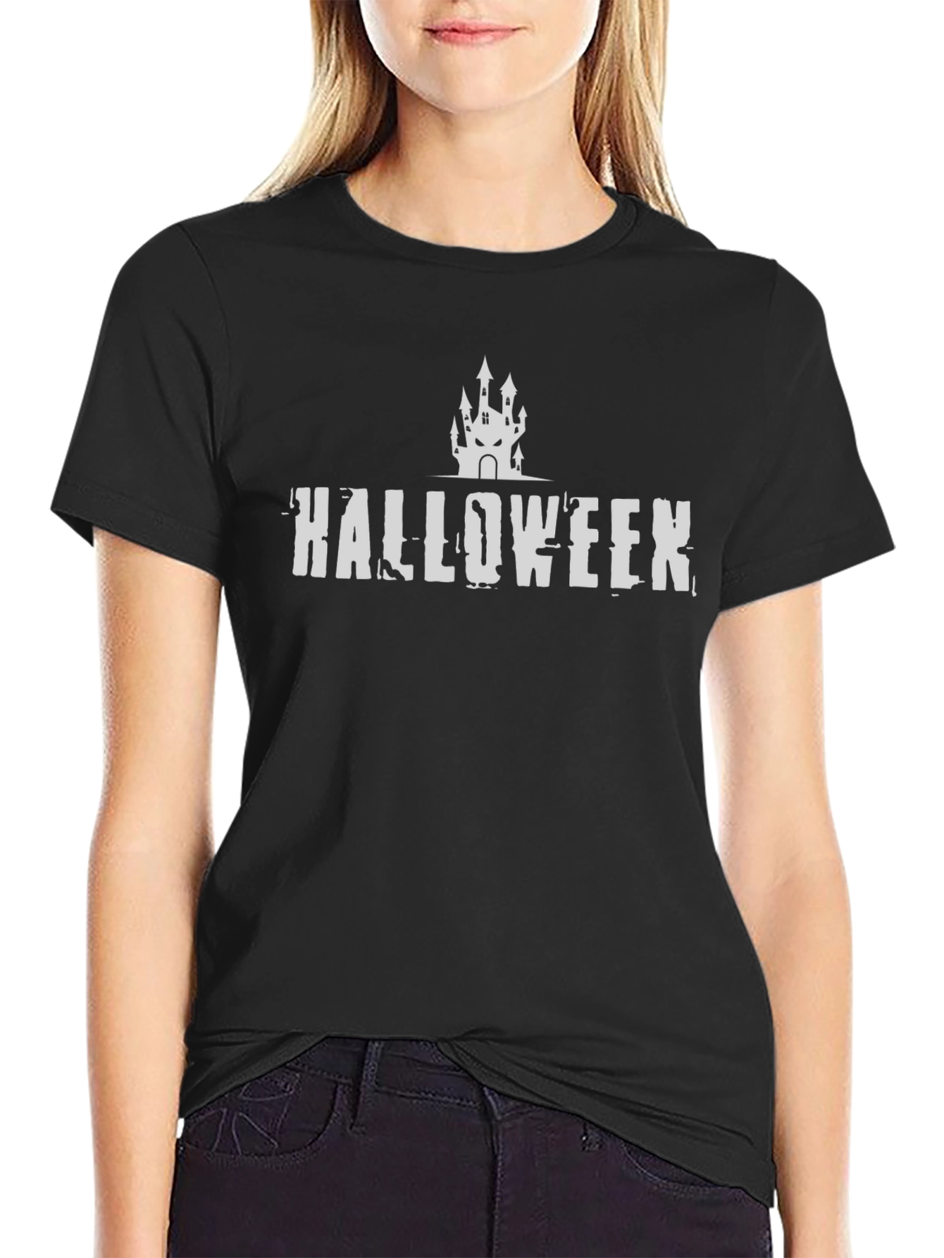 Halloween Castle Graphic Black T-Shirt