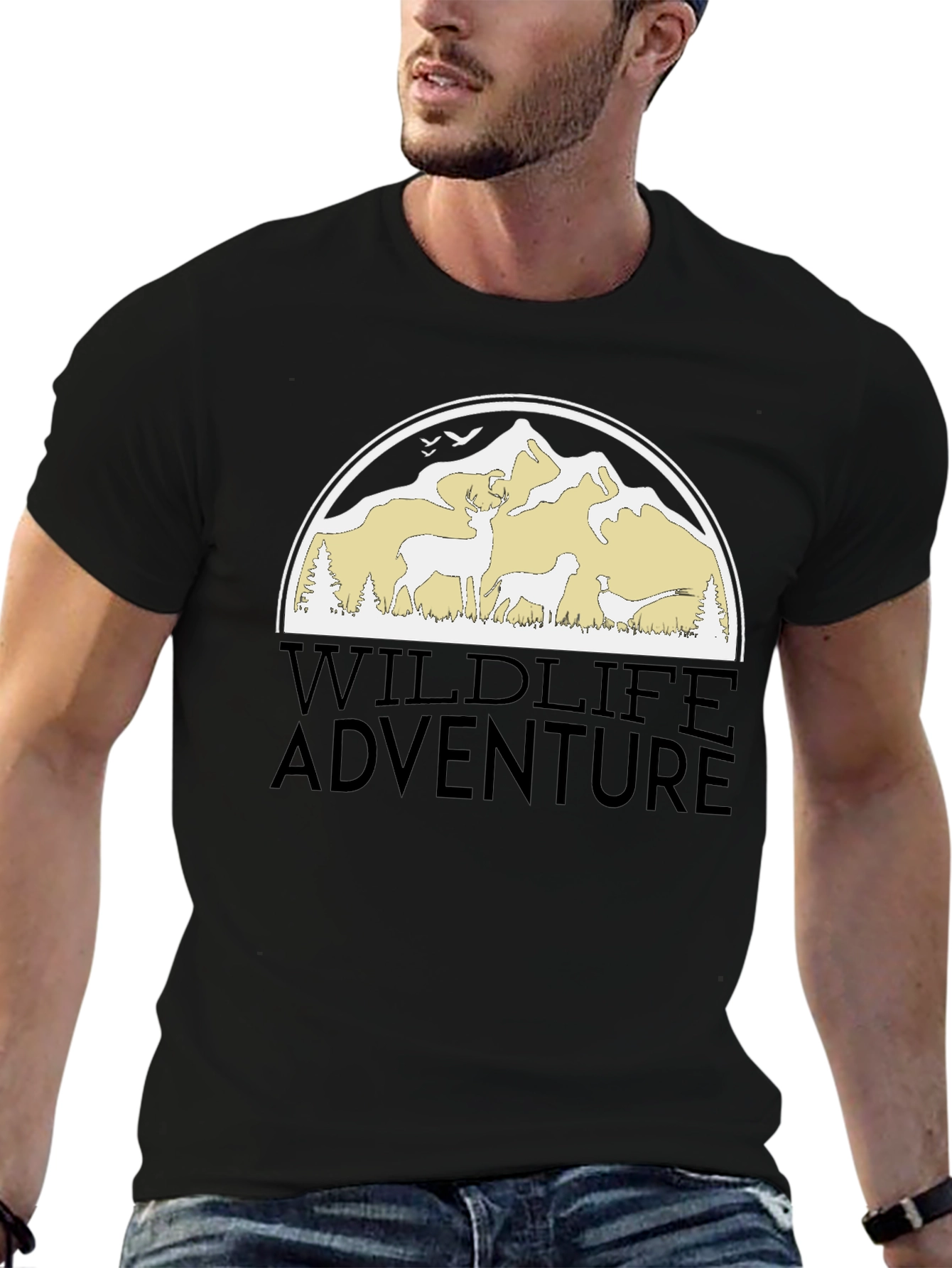 Wildlife Adventure Graphic Tee - Black Cotton Blend
