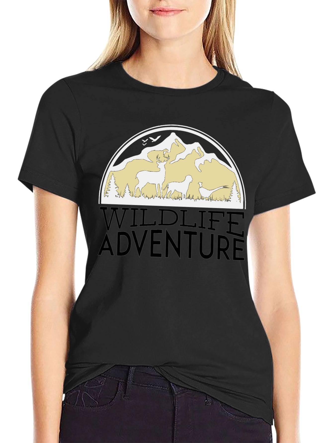 Wildlife Adventure Graphic Tee - Black Cotton Blend