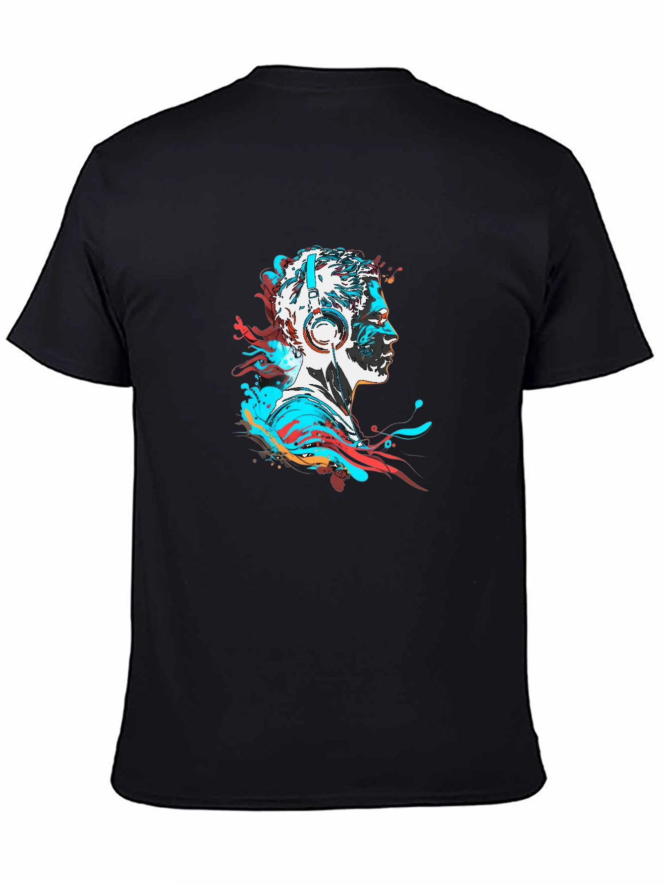Abstract Man with Headphones Black T-Shirt