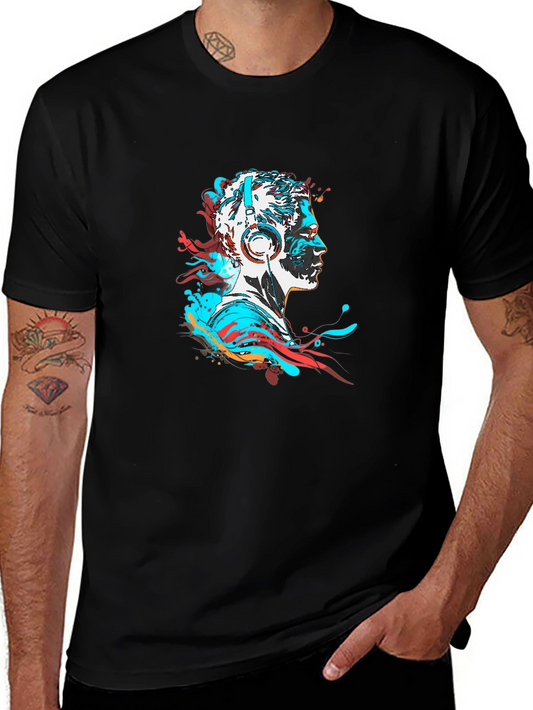 Abstract Man with Headphones Black T-Shirt