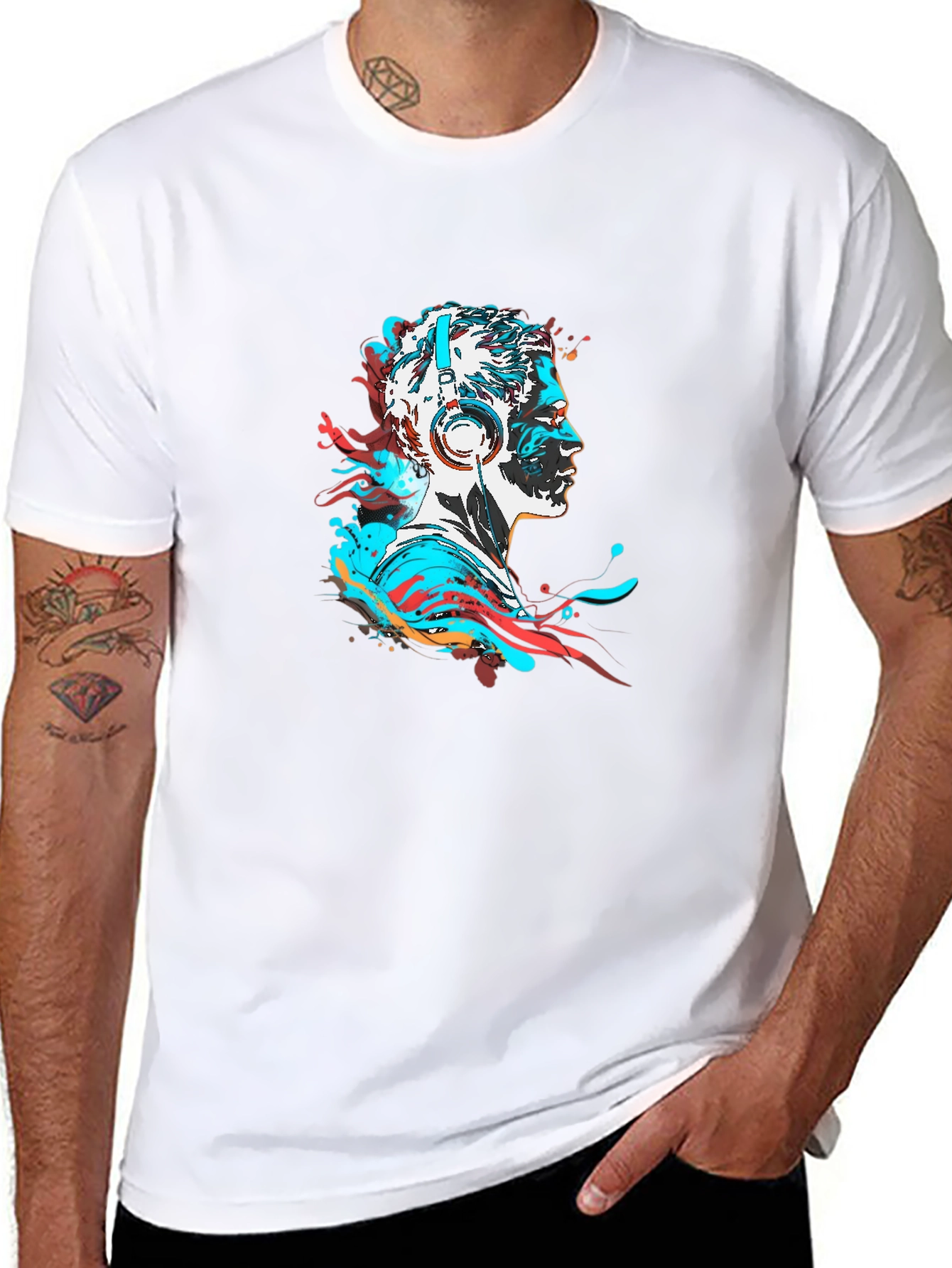 Abstract Man with Headphones Black T-Shirt