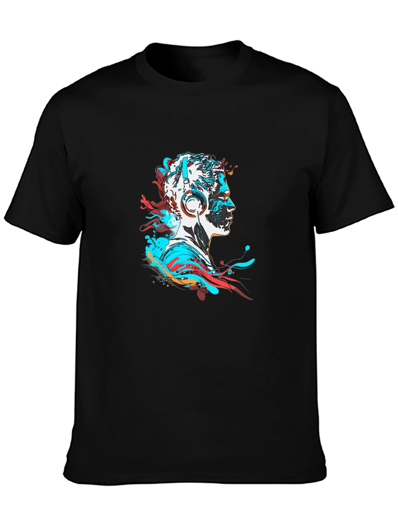 Abstract Man with Headphones Black T-Shirt