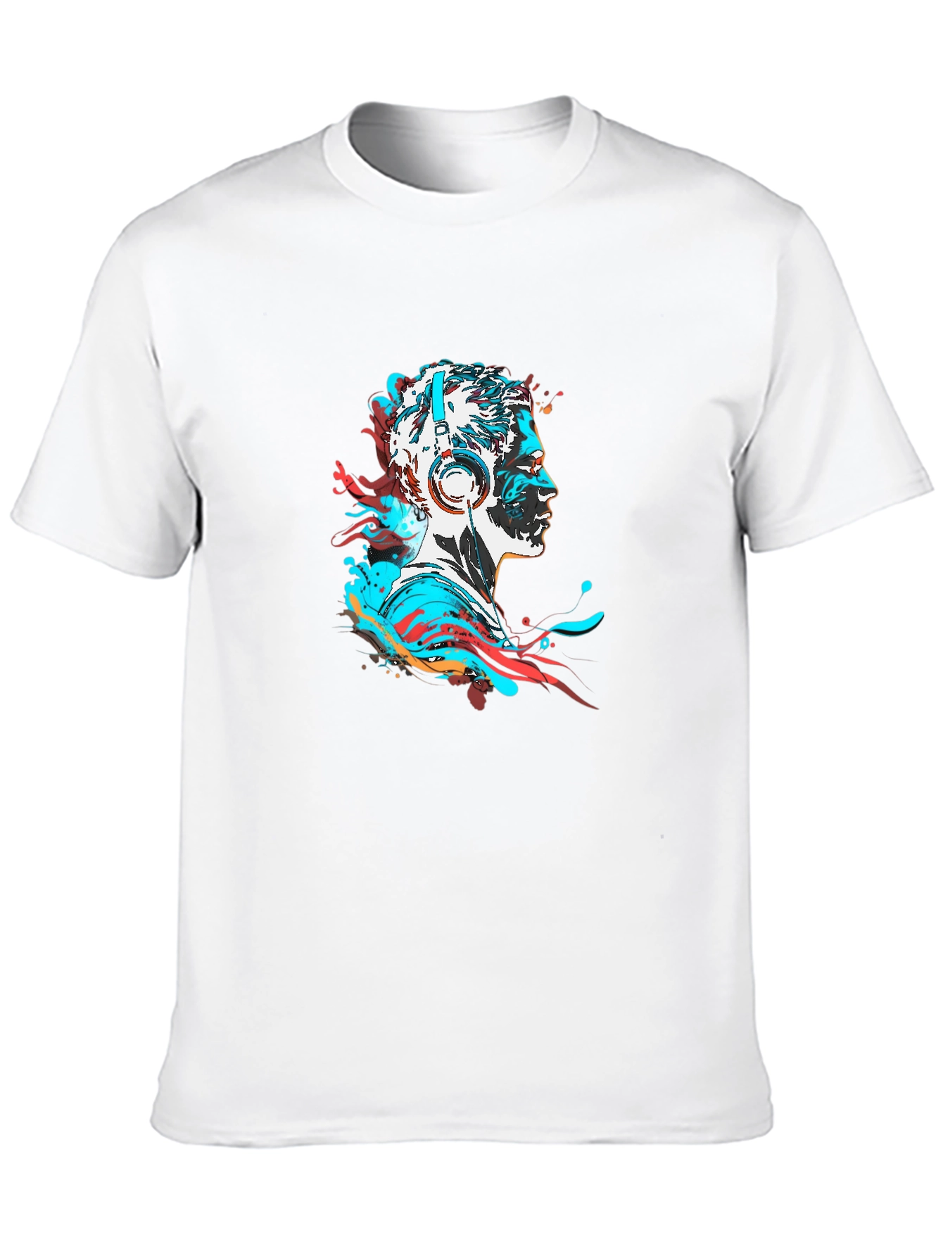 Abstract Man with Headphones Black T-Shirt