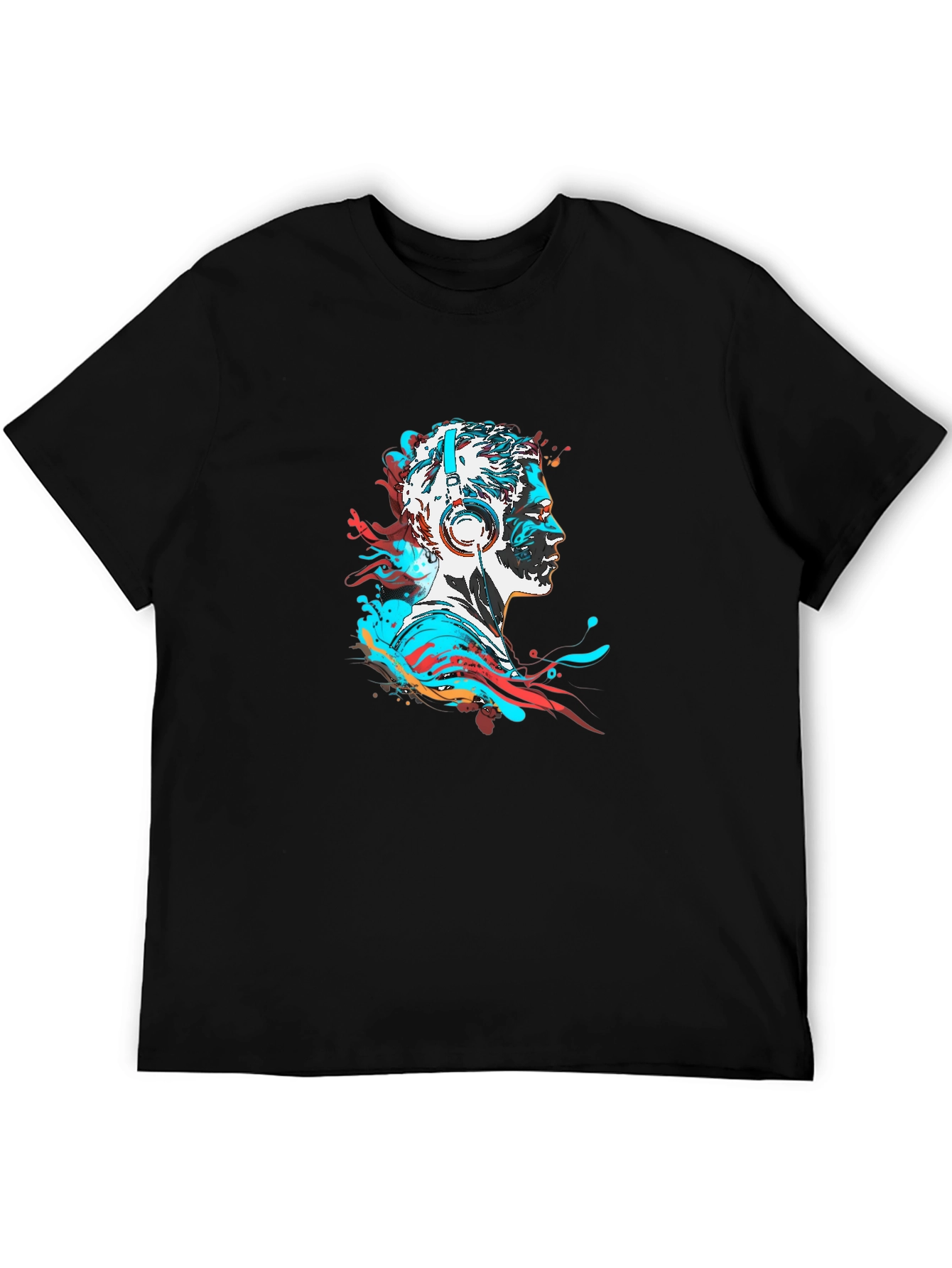 Abstract Man with Headphones Black T-Shirt