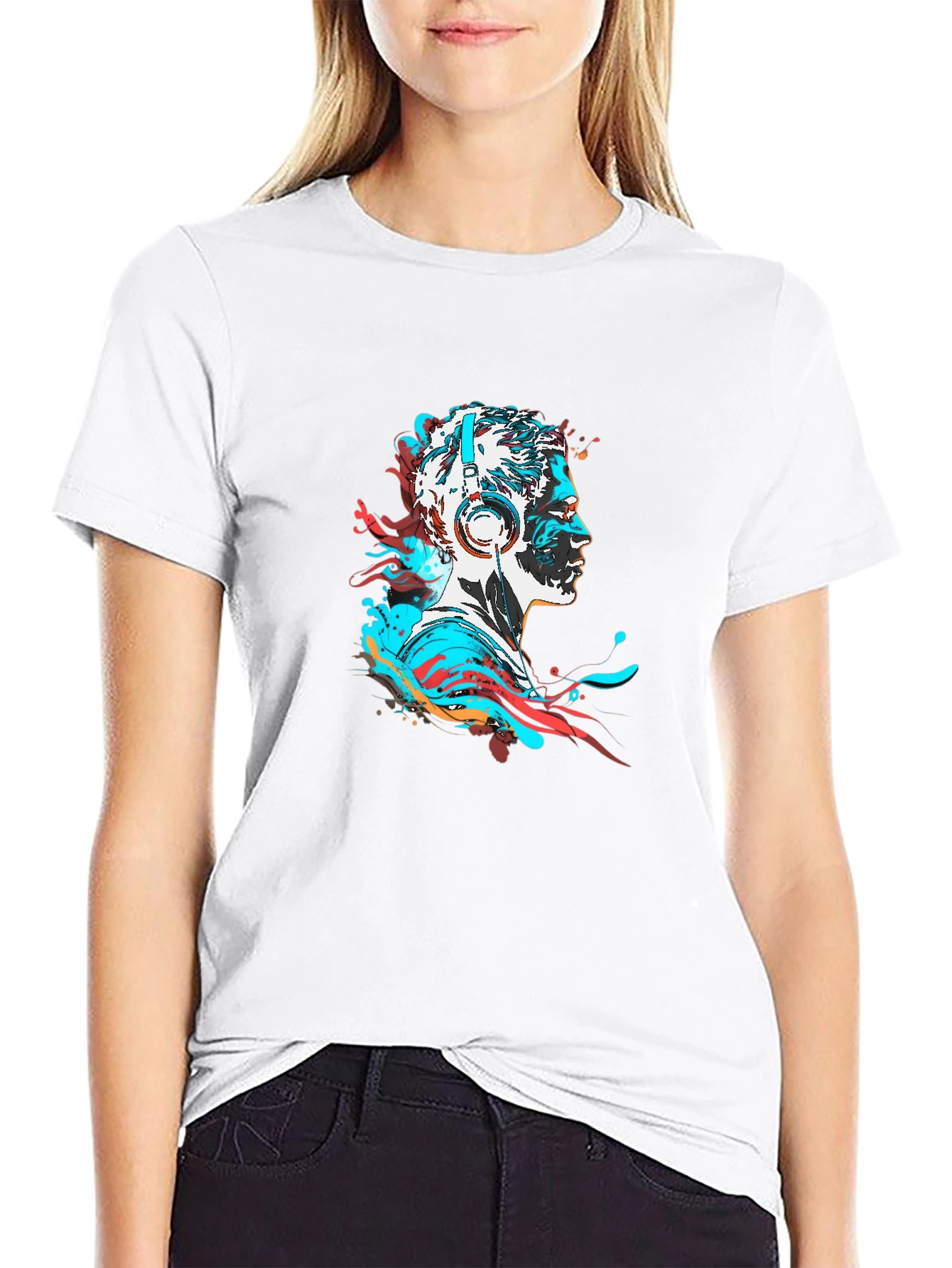 Abstract Man with Headphones Black T-Shirt