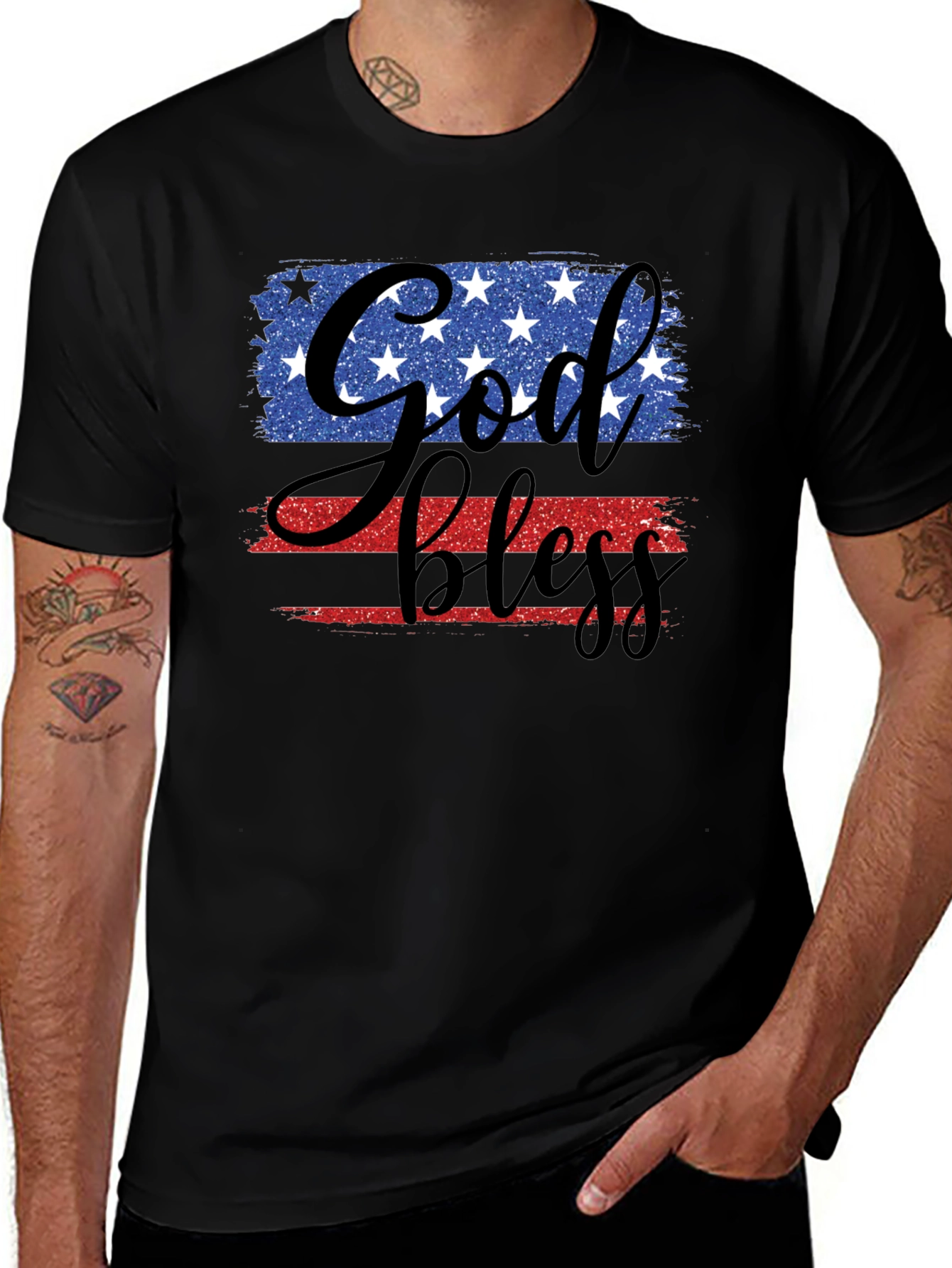 God Bless Patriotic USA Flag Graphic T-Shirt