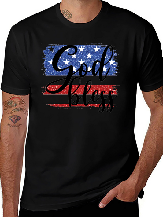 God Bless Patriotic USA Flag Graphic T-Shirt