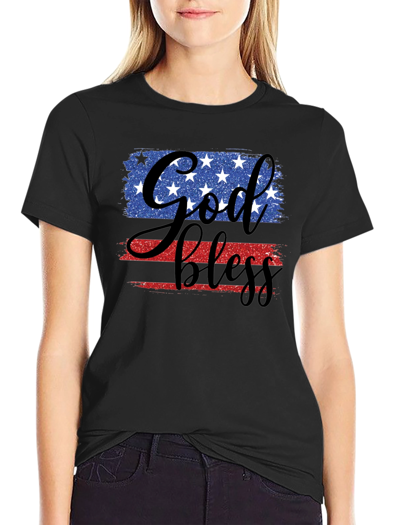 God Bless Patriotic USA Flag Graphic T-Shirt