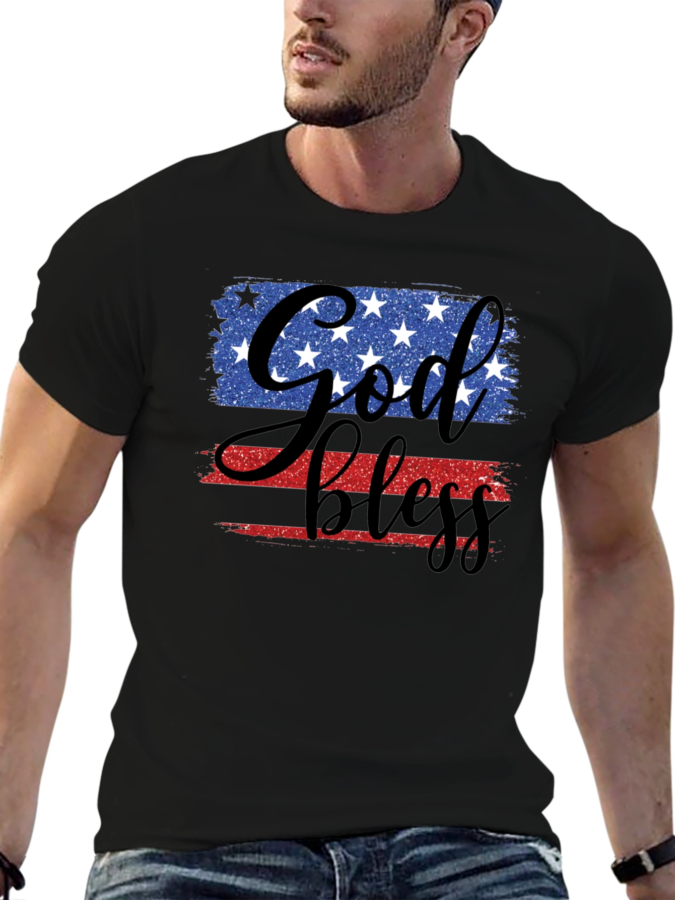 God Bless Patriotic USA Flag Graphic T-Shirt