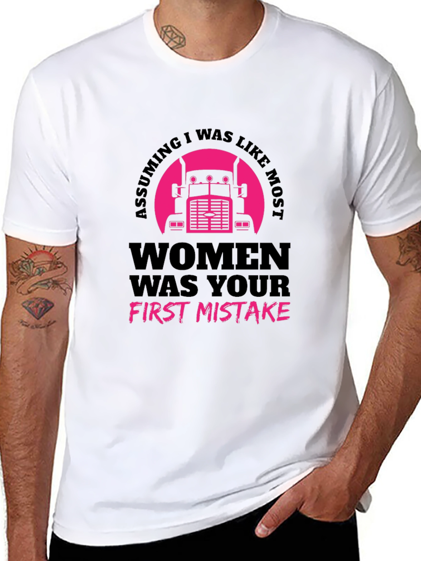 Assuming Women Trucker Black T-Shirt