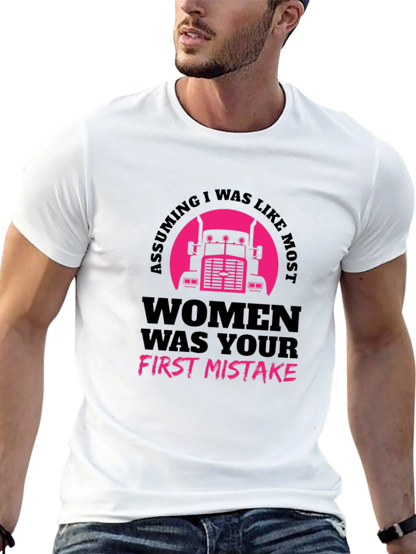 Assuming Women Trucker Black T-Shirt