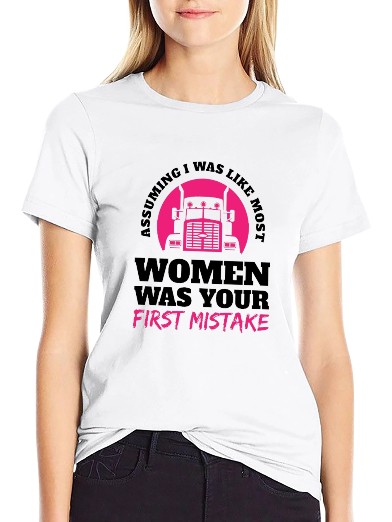 Assuming Women Trucker Black T-Shirt
