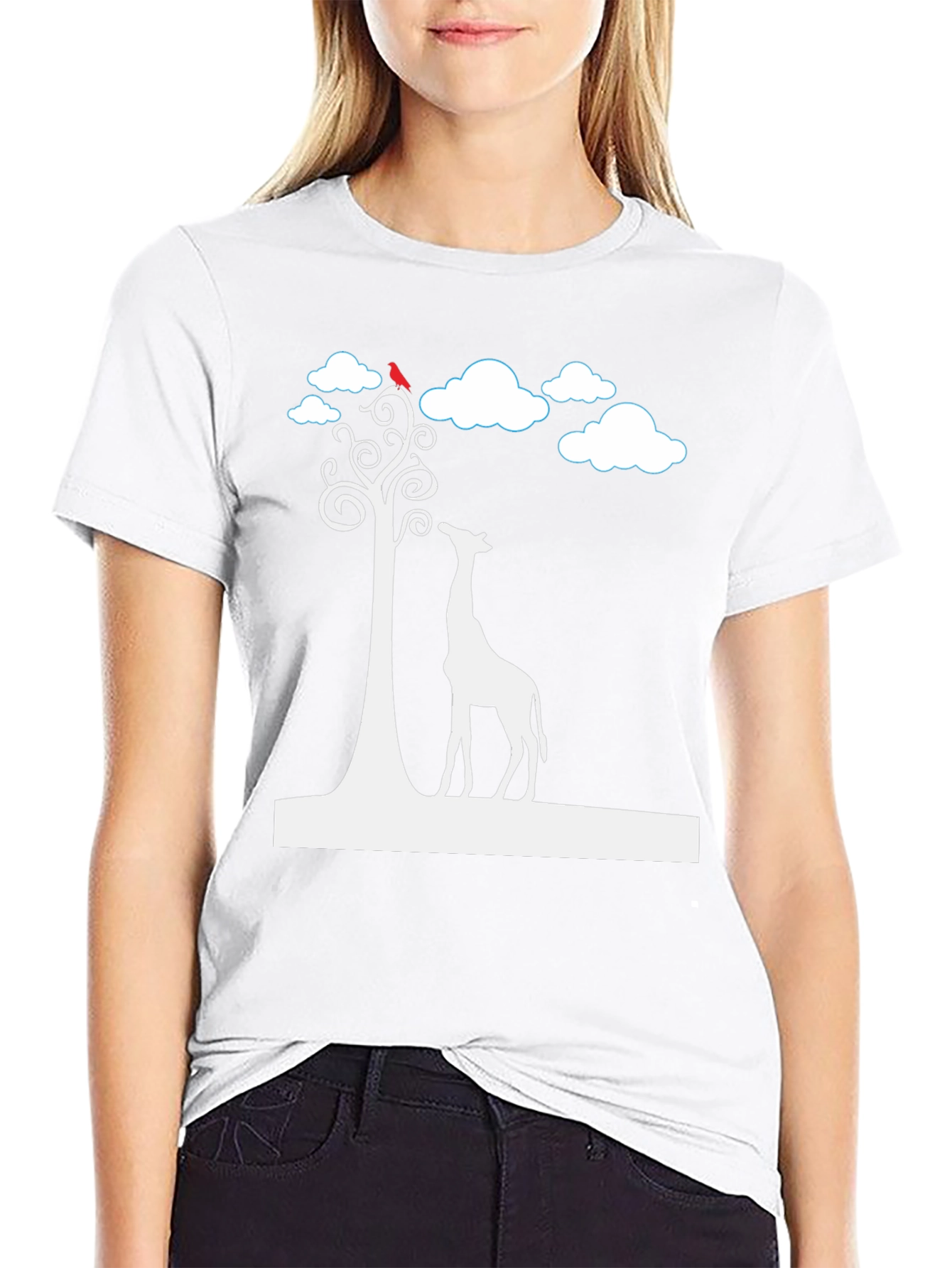 Giraffe & Tree Graphic Tee - Stylish Black T-Shirt