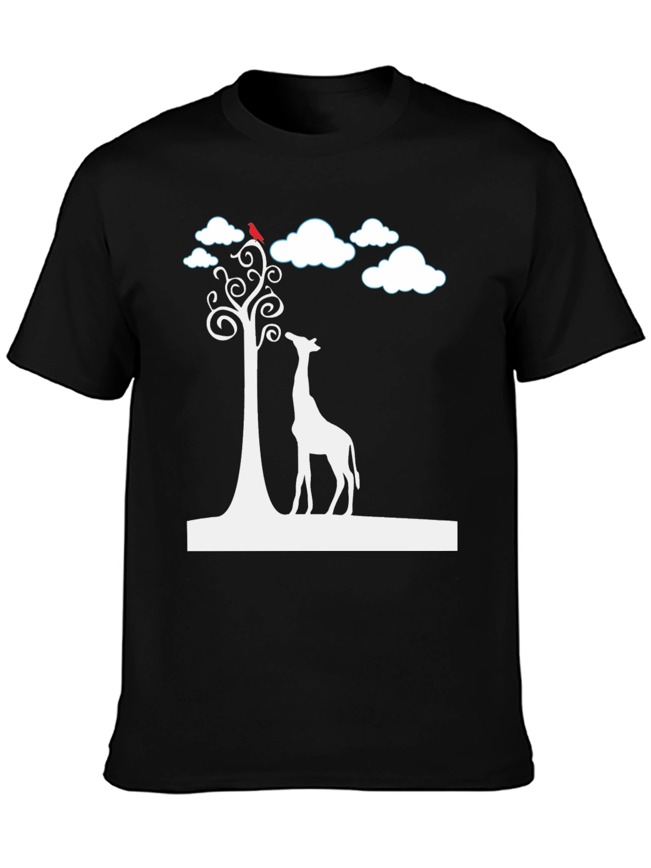 Giraffe & Tree Graphic Tee - Stylish Black T-Shirt