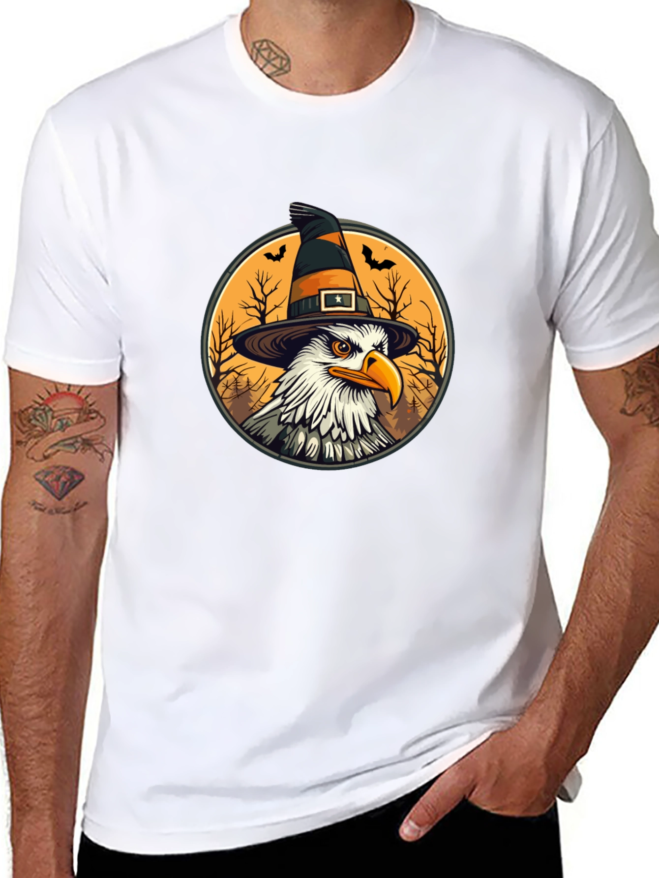 Bald Eagle Witch Hat Black T-Shirt