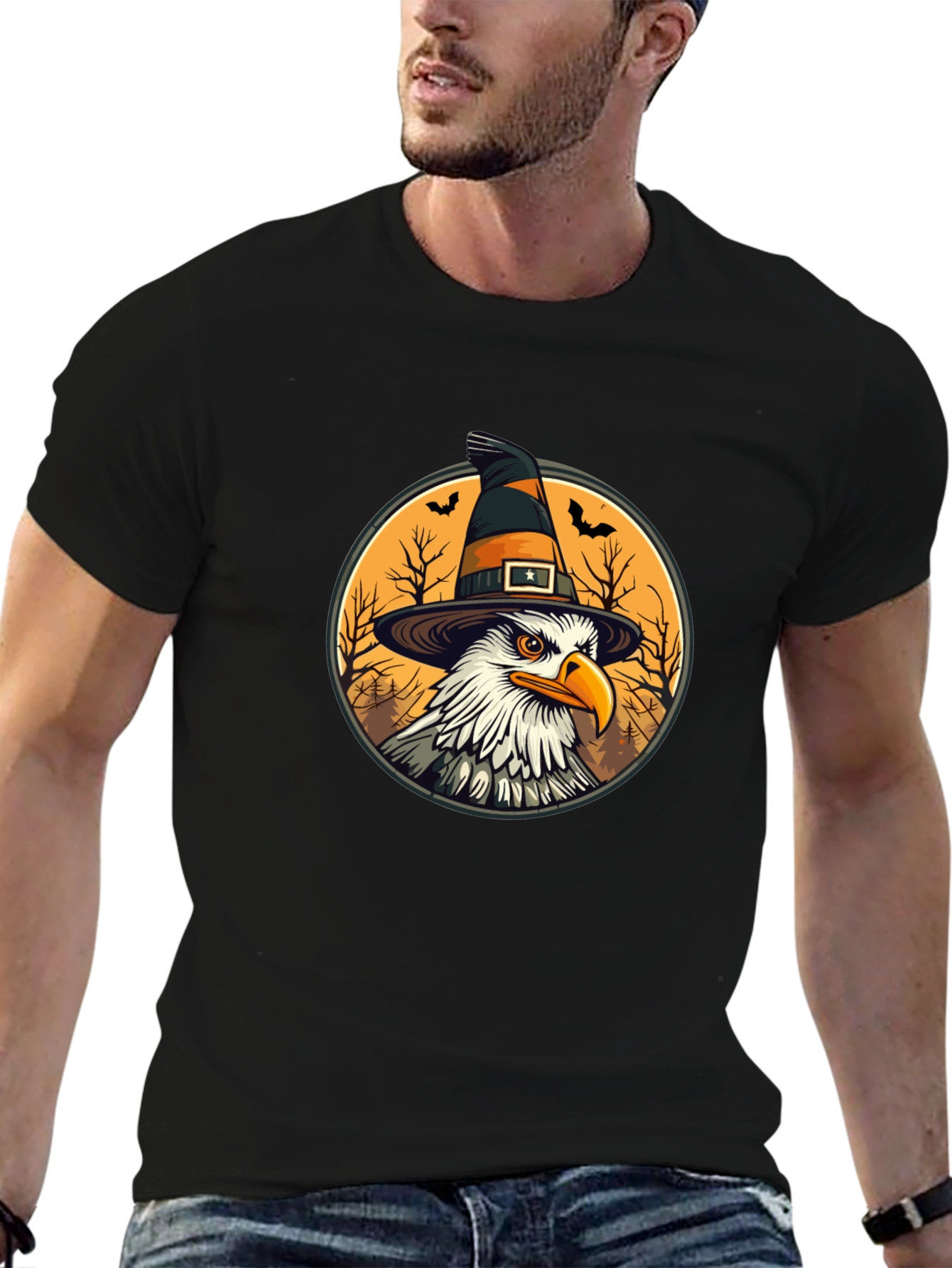 Bald Eagle Witch Hat Black T-Shirt