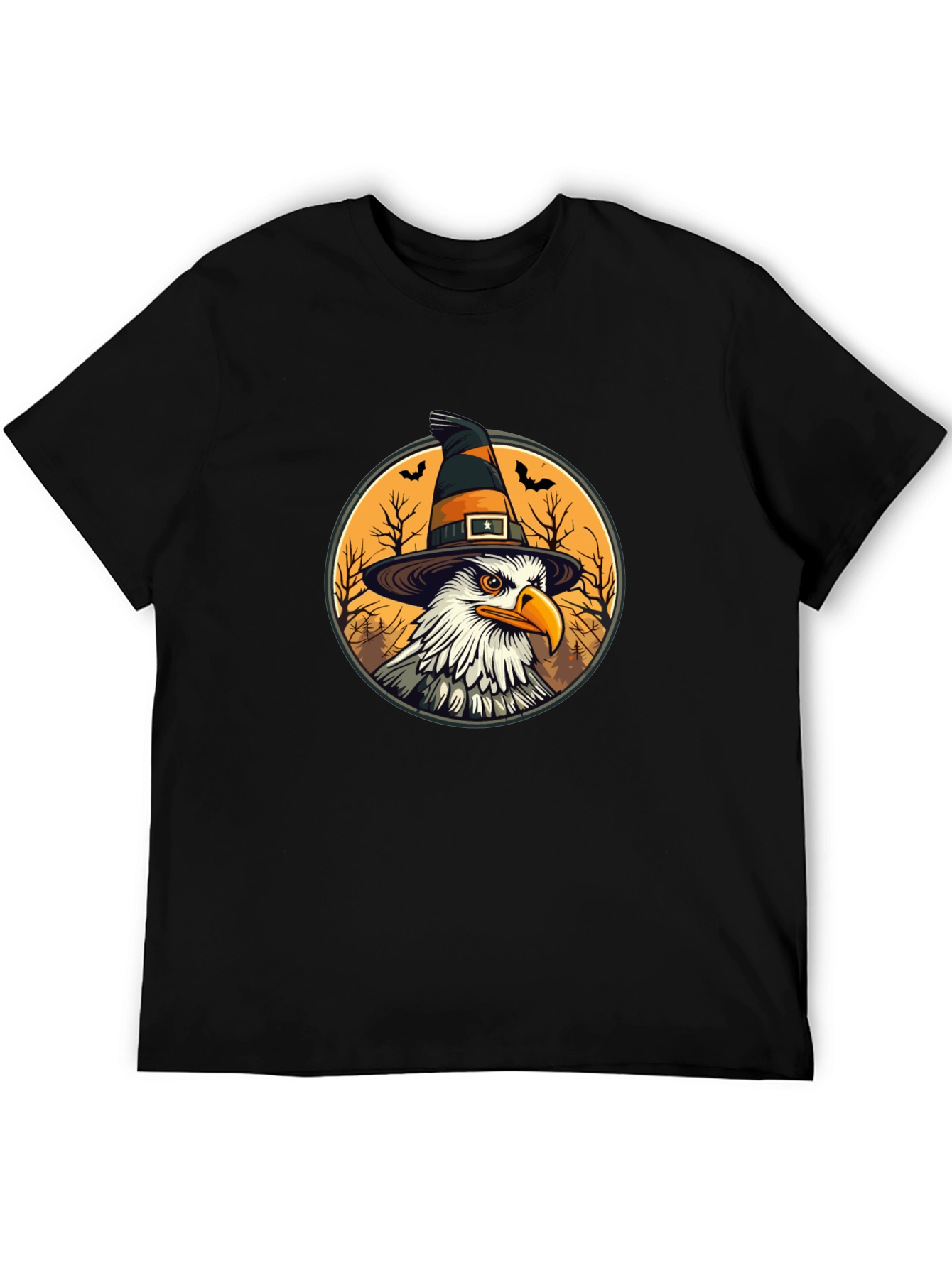 Bald Eagle Witch Hat Black T-Shirt