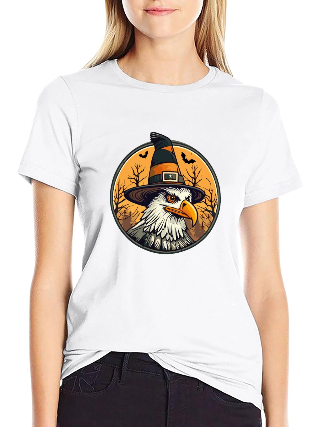 Bald Eagle Witch Hat Black T-Shirt