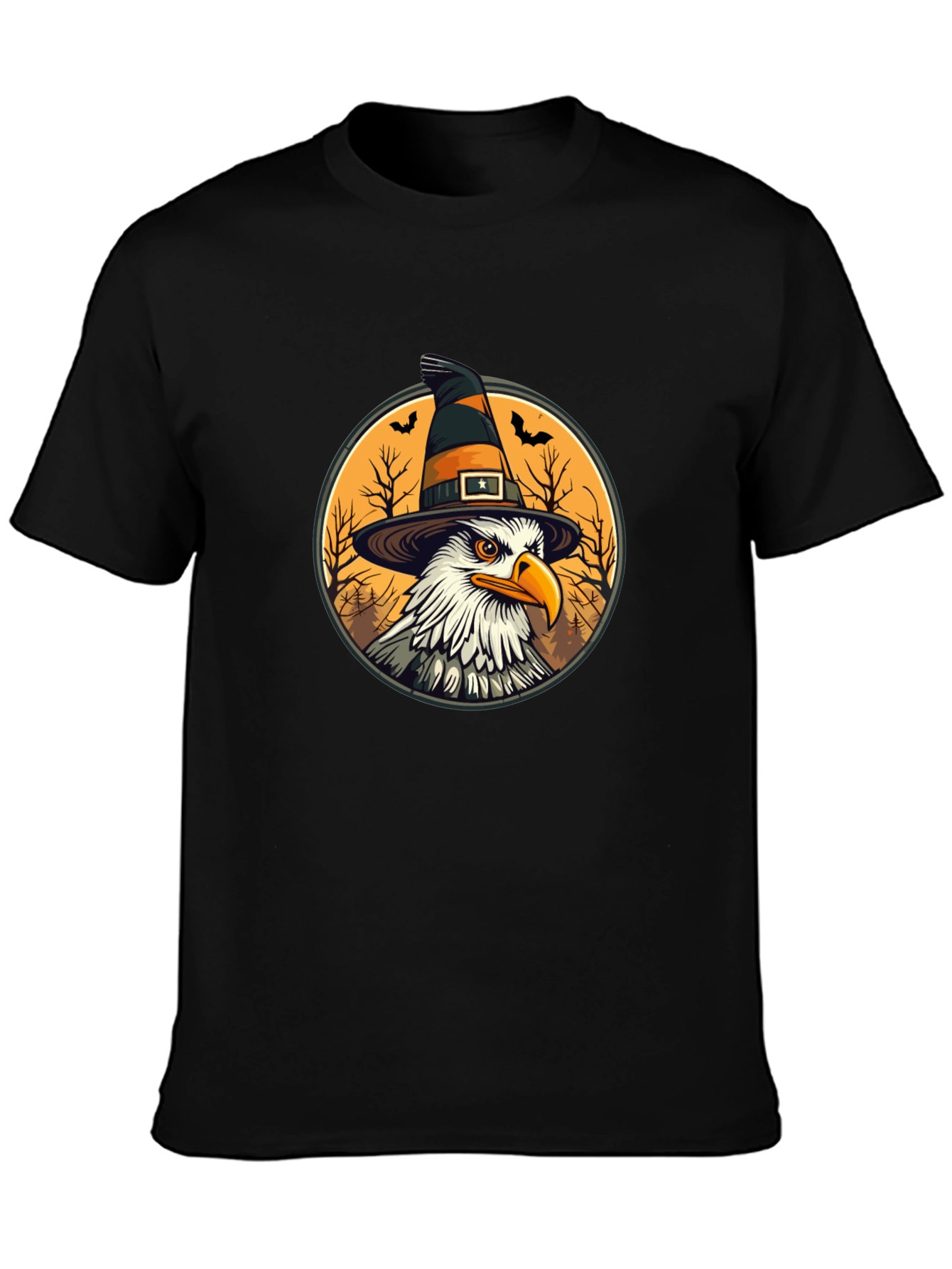 Bald Eagle Witch Hat Black T-Shirt