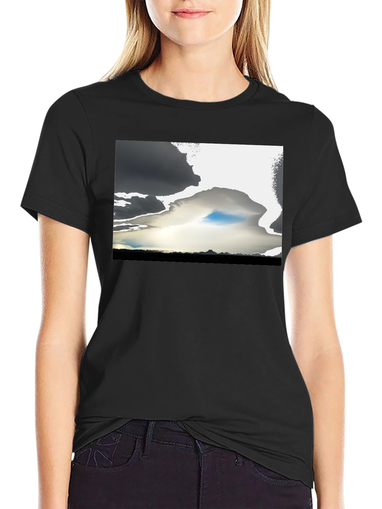 Dramatic Sky Graphic Tee - Black Cotton Blend