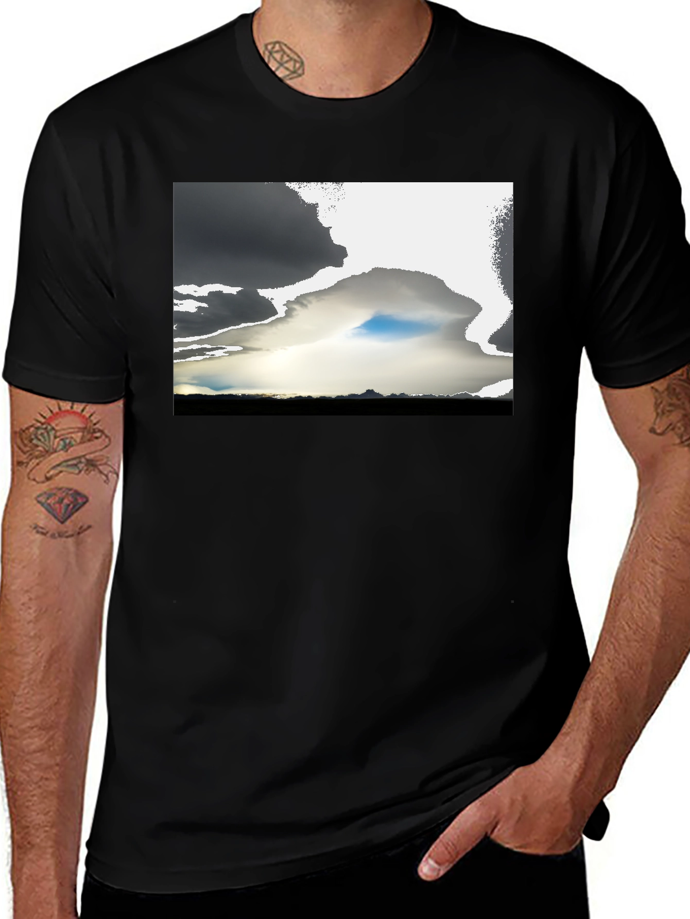 Dramatic Sky Graphic Tee - Black Cotton Blend