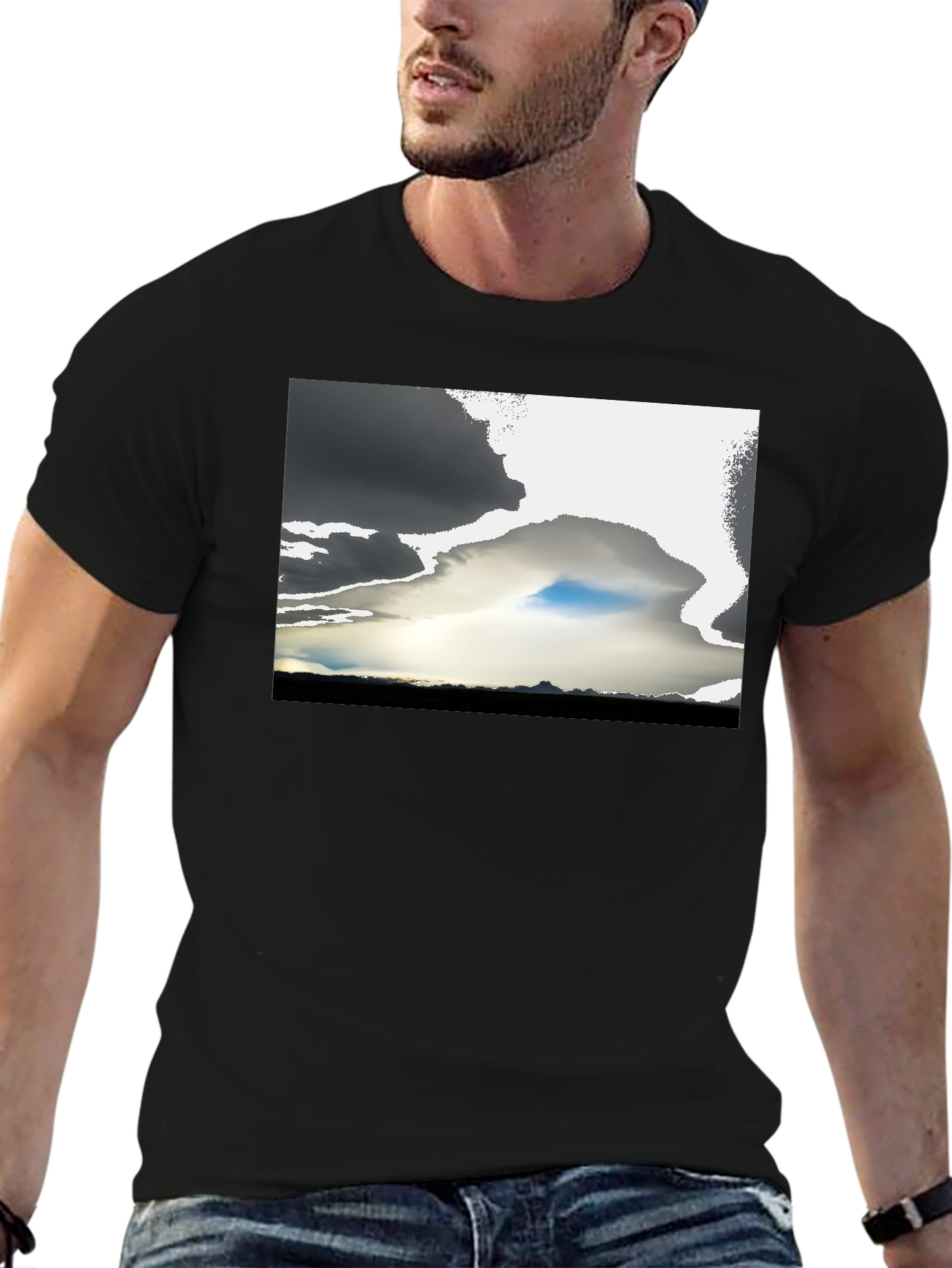 Dramatic Sky Graphic Tee - Black Cotton Blend