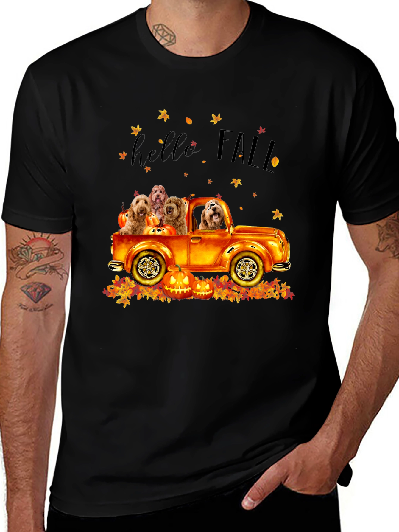 Hello Fall Dogs in Truck T-Shirt