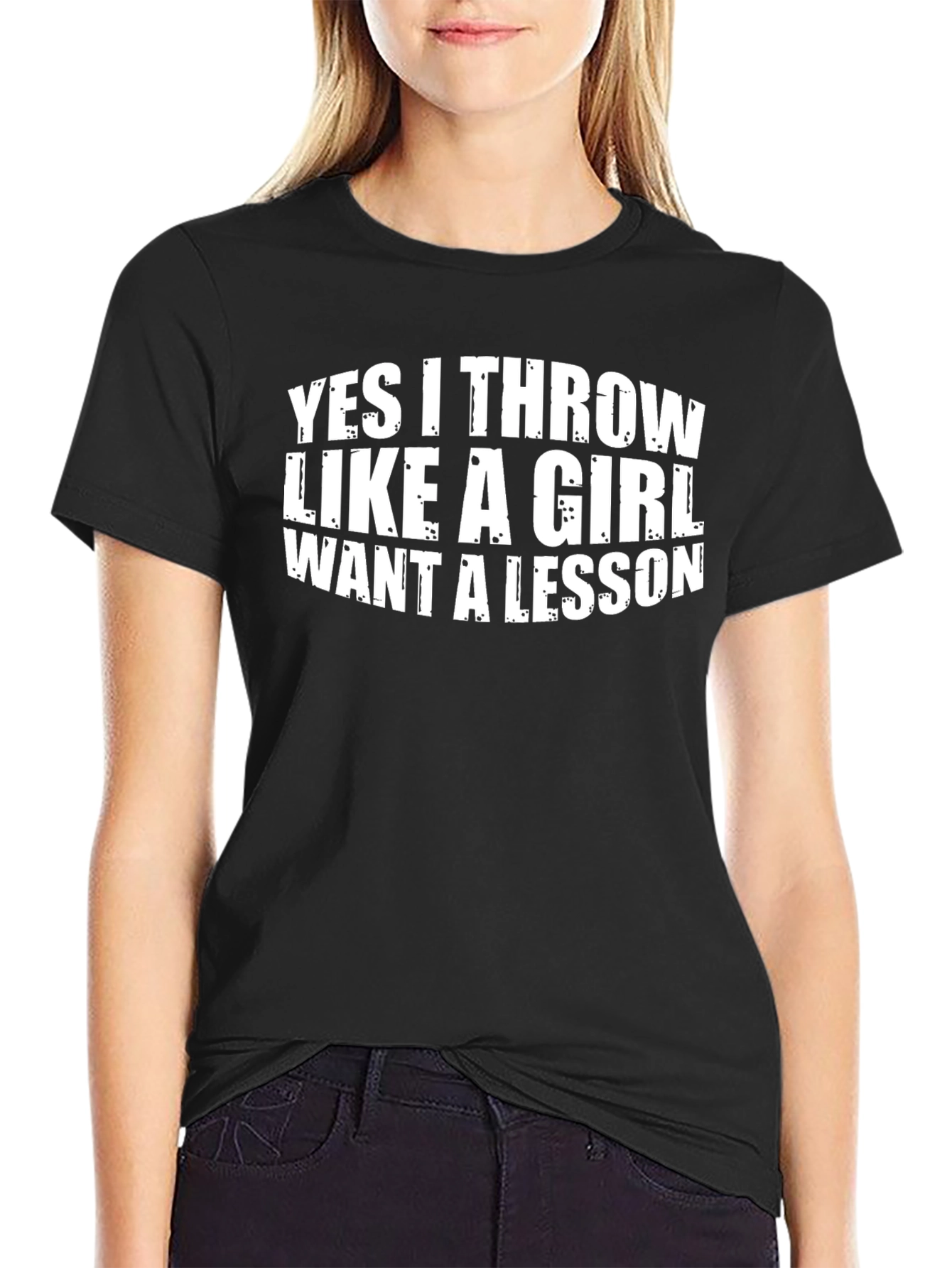 Funny Throw Like A Girl Black Graphic Tee