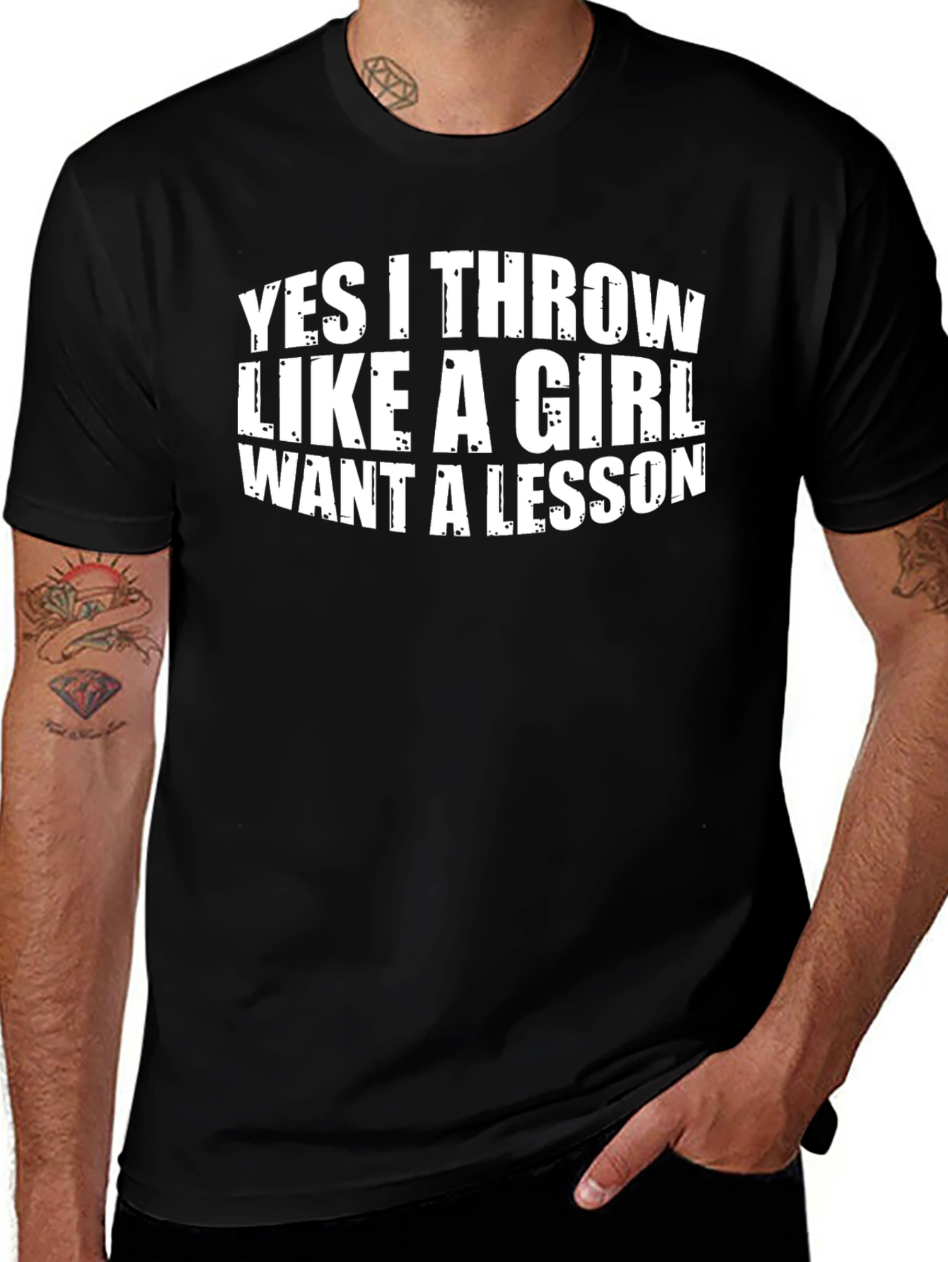 Funny Throw Like A Girl Black Graphic Tee