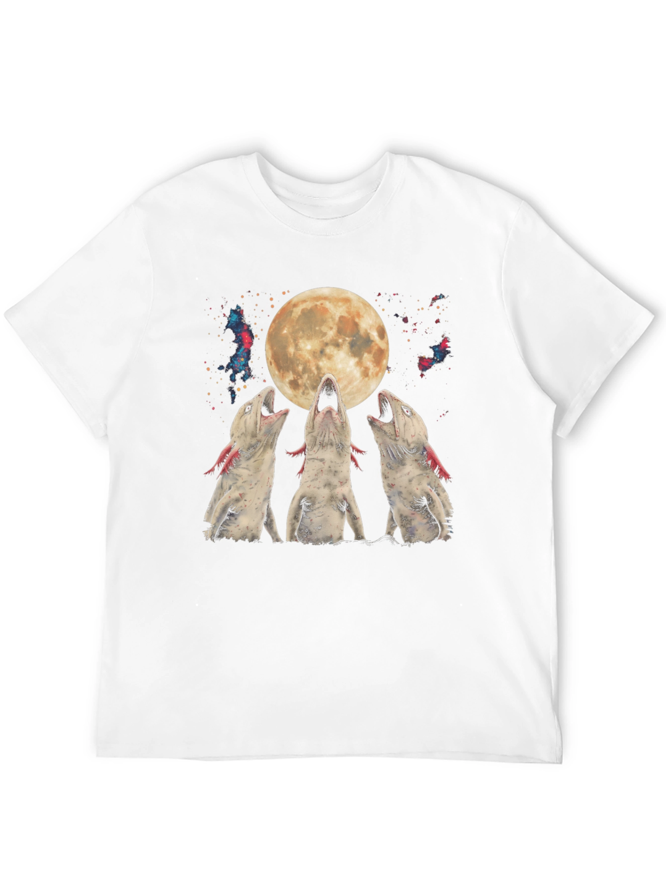 Axolotl Moon T-Shirt - Galaxy Howling Amphibian Tee
