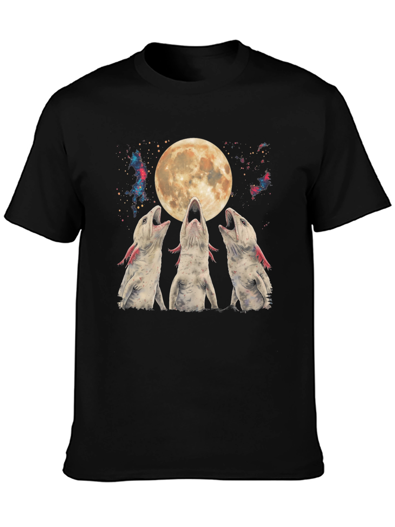 Axolotl Moon T-Shirt - Galaxy Howling Amphibian Tee
