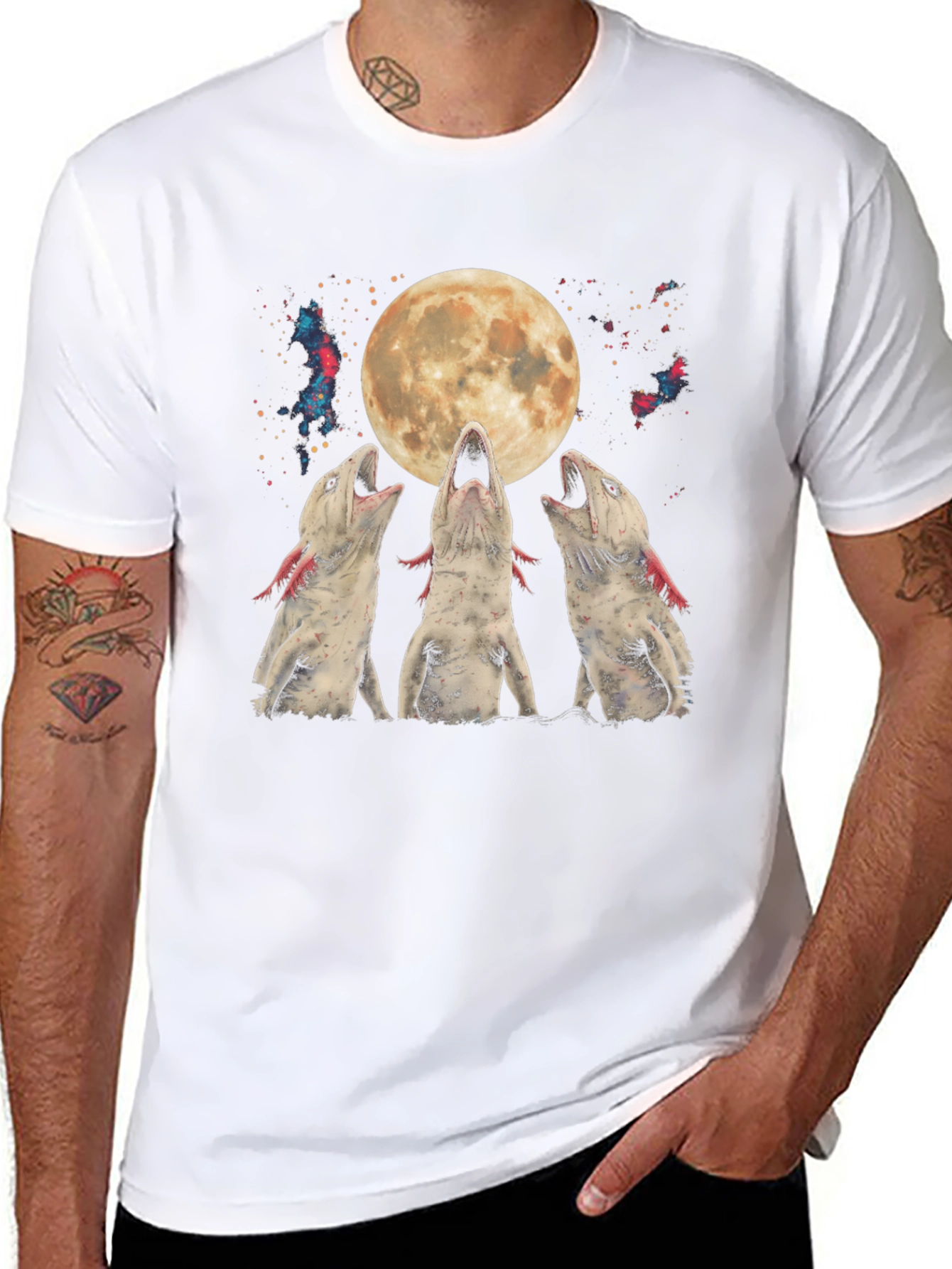 Axolotl Moon T-Shirt - Galaxy Howling Amphibian Tee